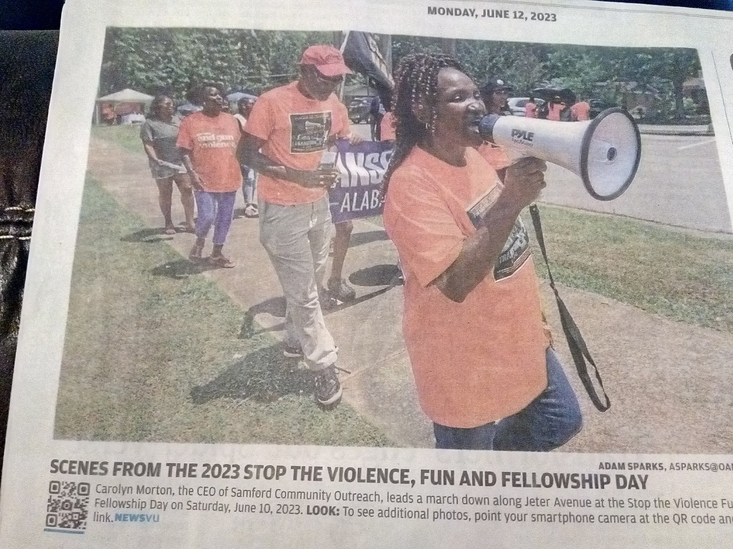 Pastor Carolyn Morton leads a march against violence on Saturday, June 10th in Opelika, AL