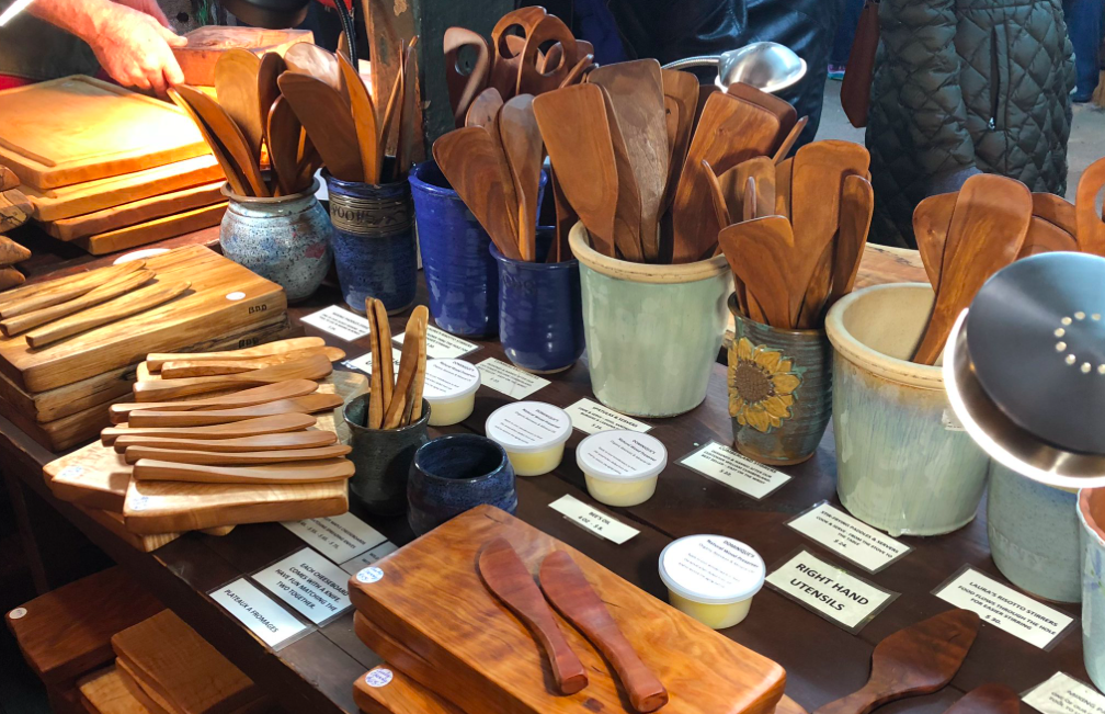 Selection of flatware including butter knives with serving boards, stirrers and mixers and risotto paddles. Most pieces have a left hand option.