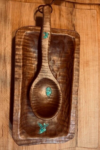 Wood Utensils with Turquoise Inlay