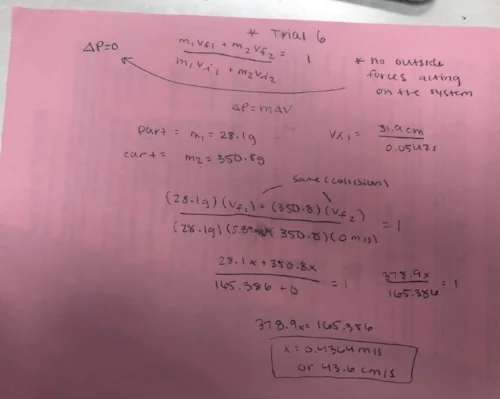 Students in our class are getting good at telling stories with their physics. Here, Alexis makes her reasoning crystal clear. We also see how much students want the unknown in every equation to be "x".