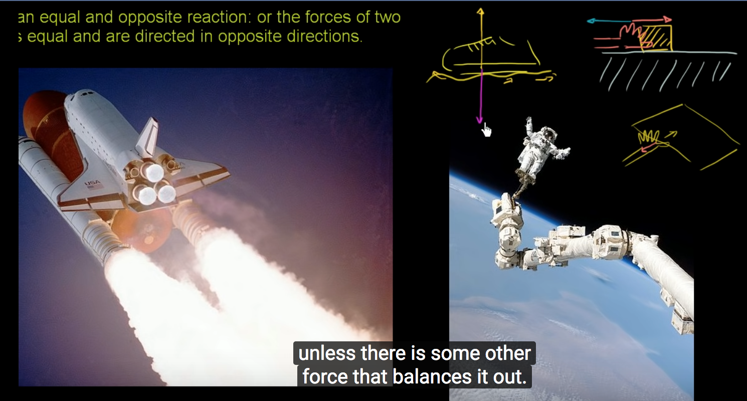Here’s a video lecture on Newton’s Third Law of Motion again from Khan Academy. Years of science education research confirms that lecture teaching does not help students overcome preconceptions that are common with this topic.