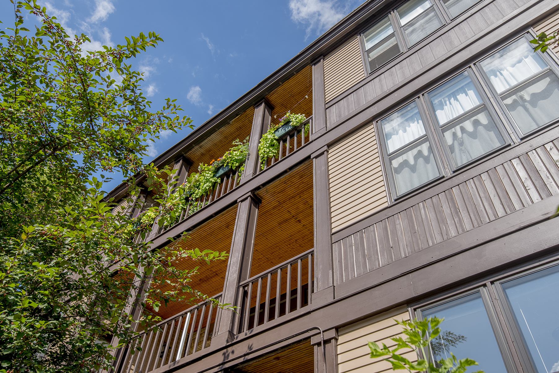 A view of the back of the building and the back balconies.