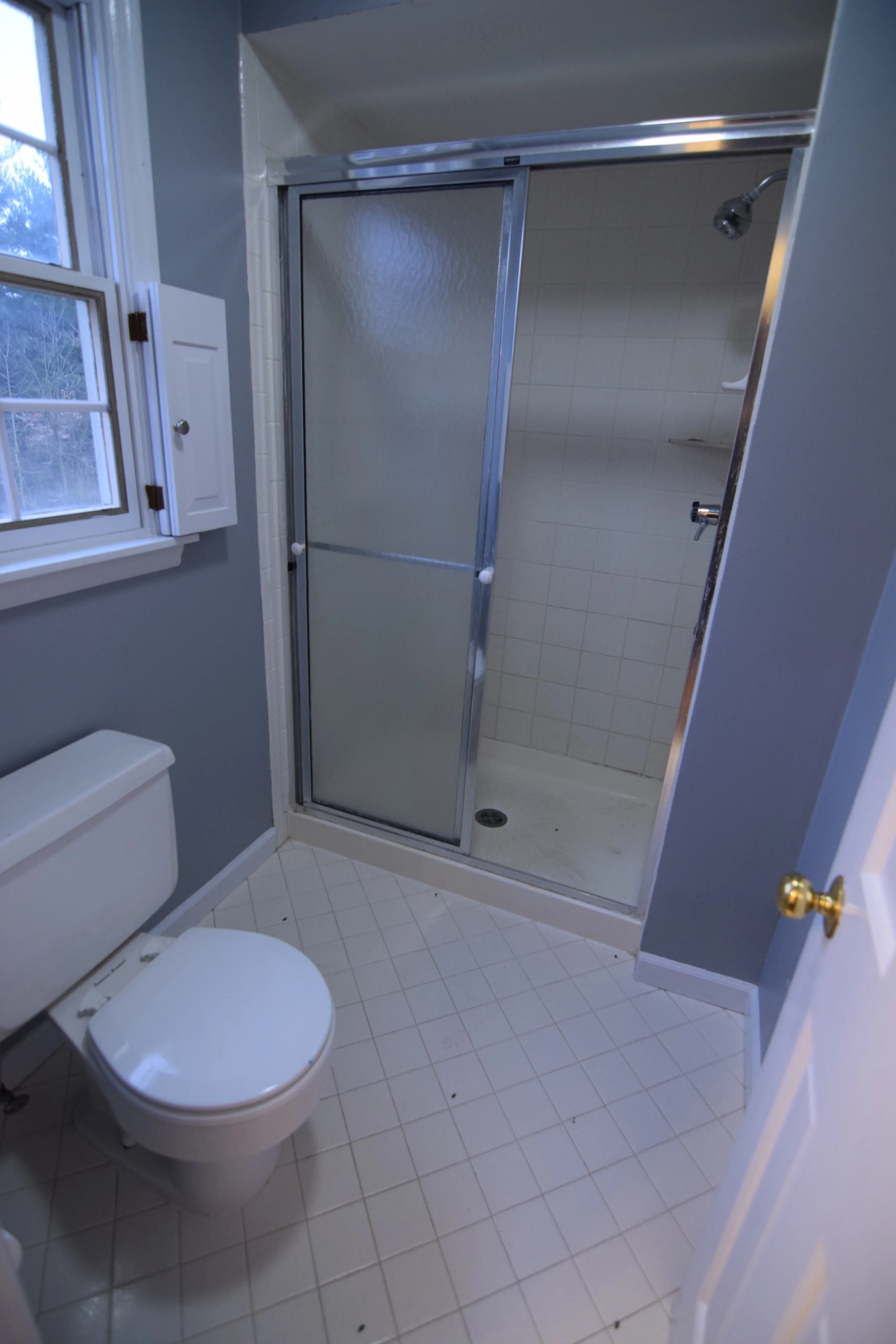 We removed the wall to the right of the shower.