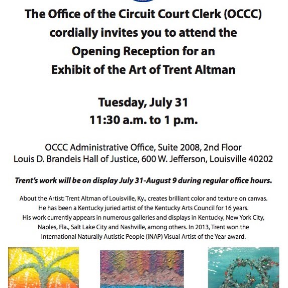 Congratulations to 2012 Genius of Autism honoree #trentaltman, who will have his artwork displayed at an exhibit in Louisville, KY from July 31-August 9!

_
#mccartonfoundation
#autism 
#autismawareness 
#autismacceptance
#louisville 
#louisvilleky 
