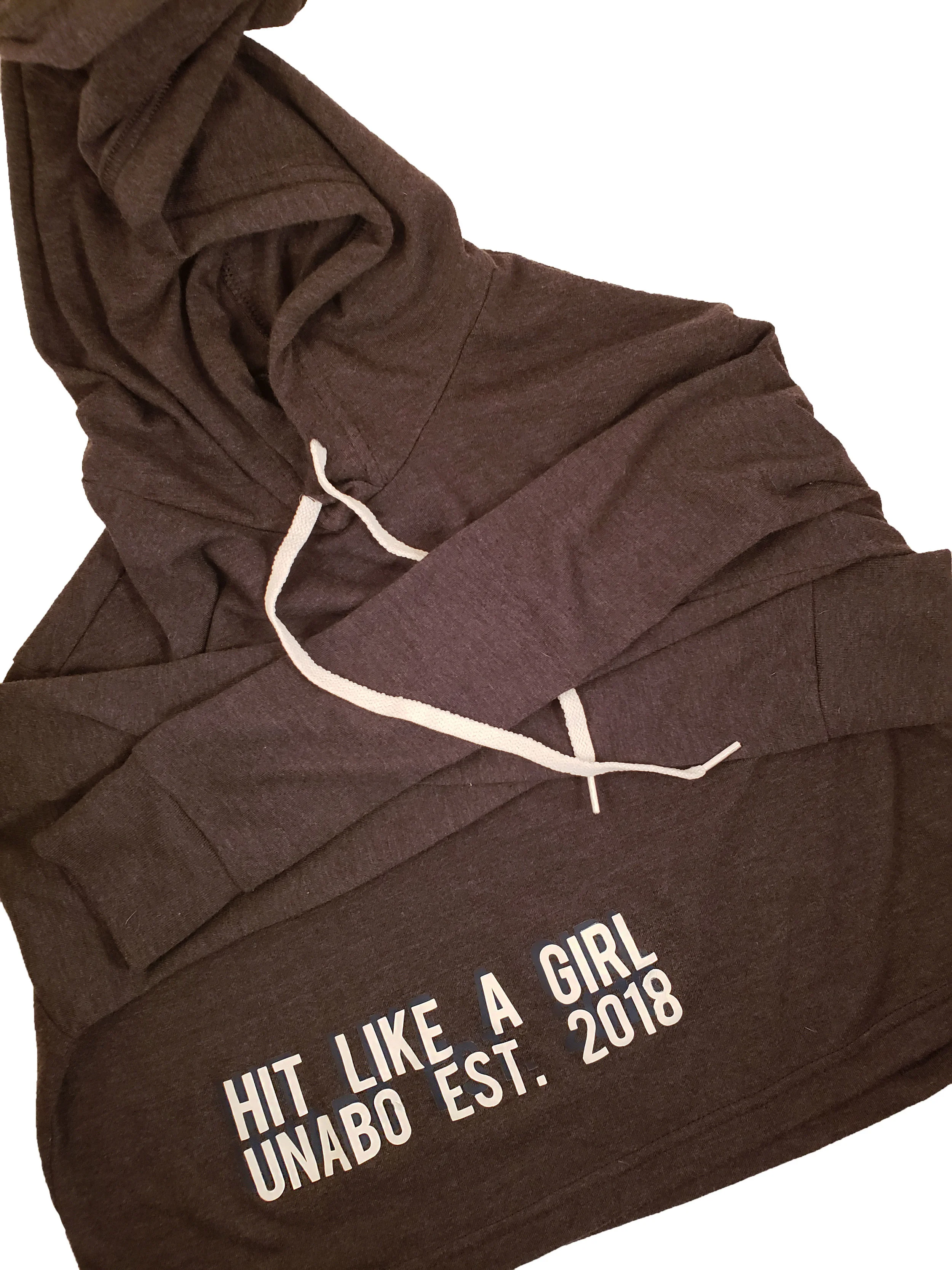 'hit like a girl' cropped boxing hoodie - dark gray