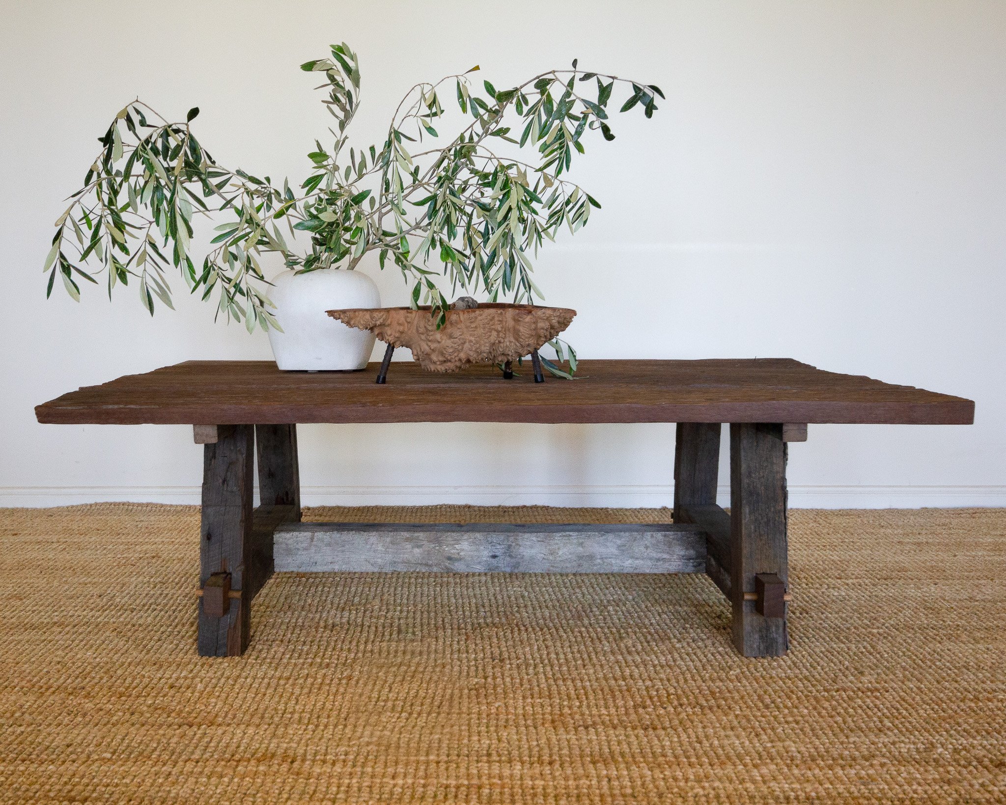 Raw aged timber rustic coffee table
