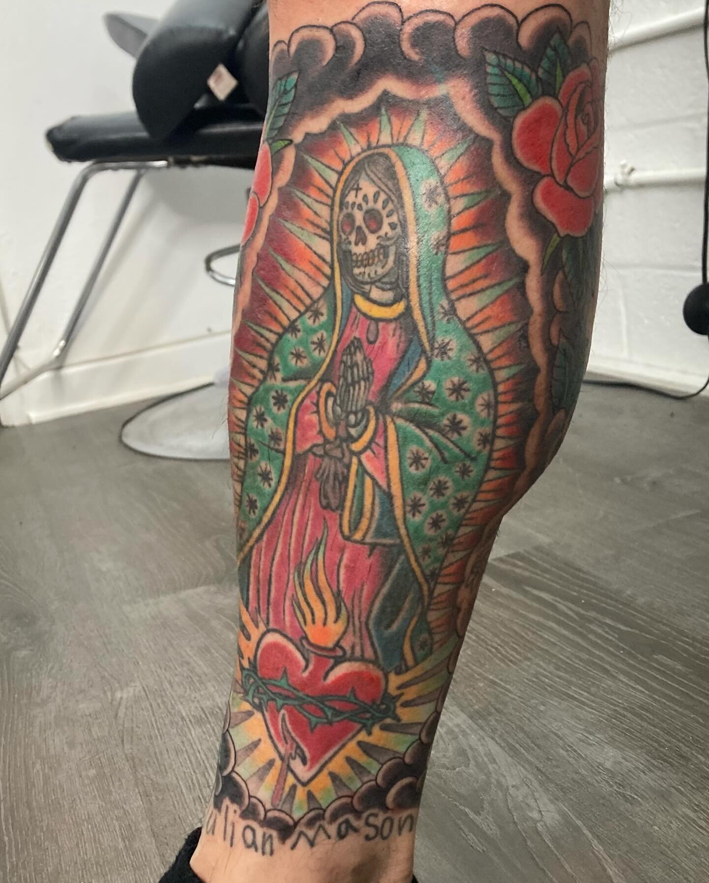 We added some roses and clouds to this skeletal Virgin of Guadalupe that I did a few years back.  Thanks for coming through Matt,  it&rsquo;s always good to hang!