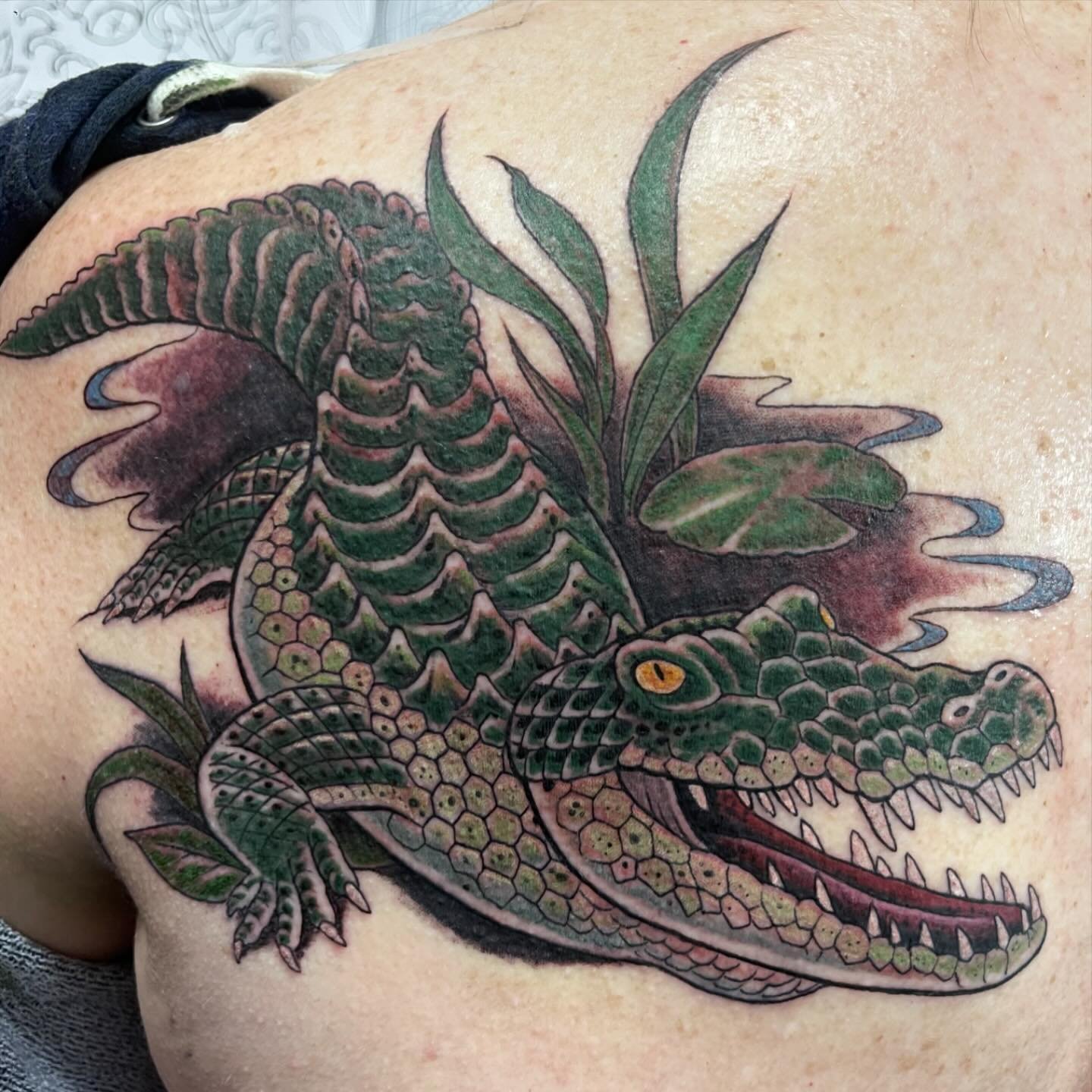 One shot Gator for Robyn . Thanks for hanging tuff and letting me run with it! #shoguntattoo #shoguntattoopasadena#alligator#floridagators