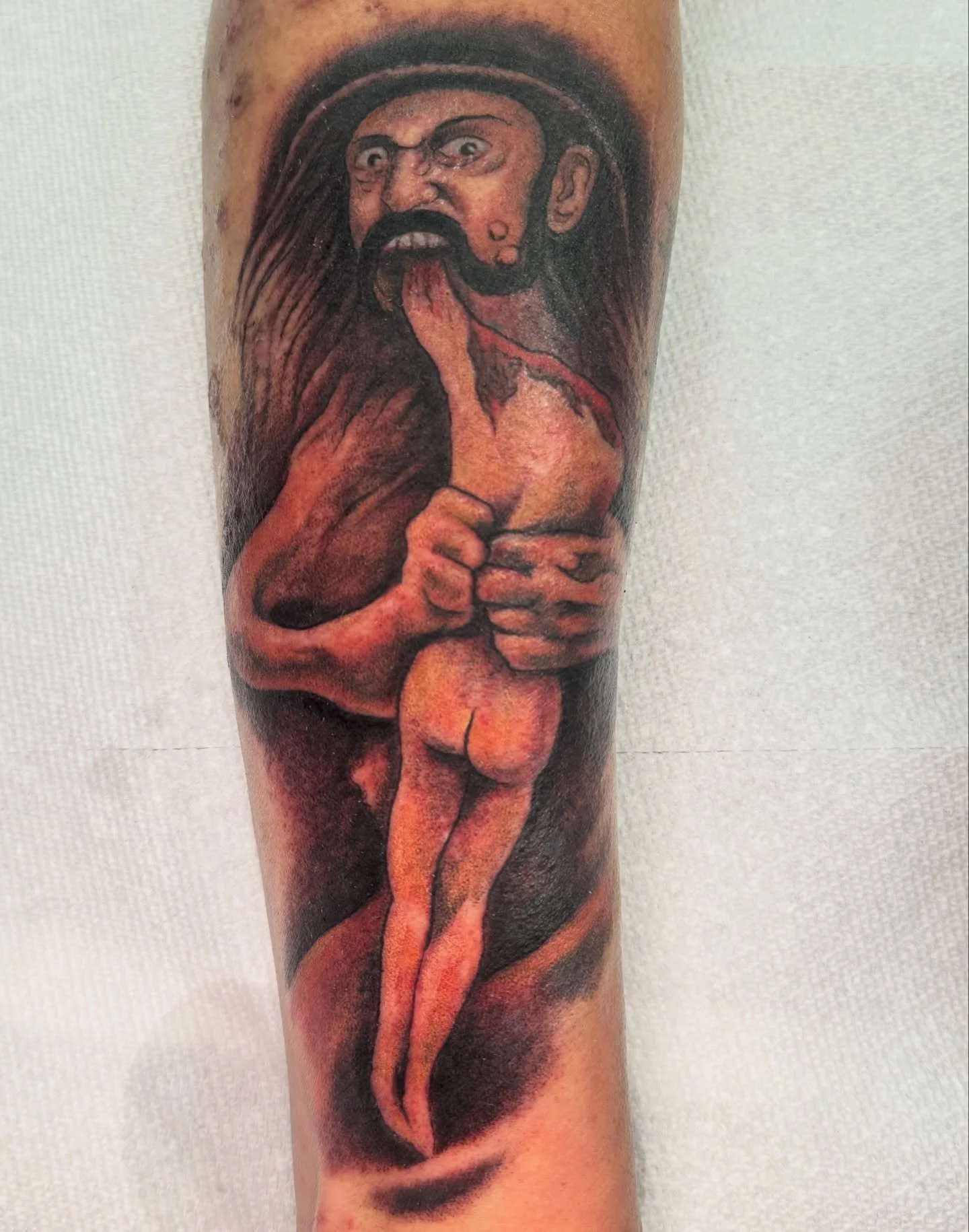 Lemmy (playing Saturn from the Goya classic painting) &hellip; amazing request from the OG @campus1911 , thank you! #shoguntattoo #shoguntattoopasadena #mot&ouml;rhead #goya @shoguntattoo