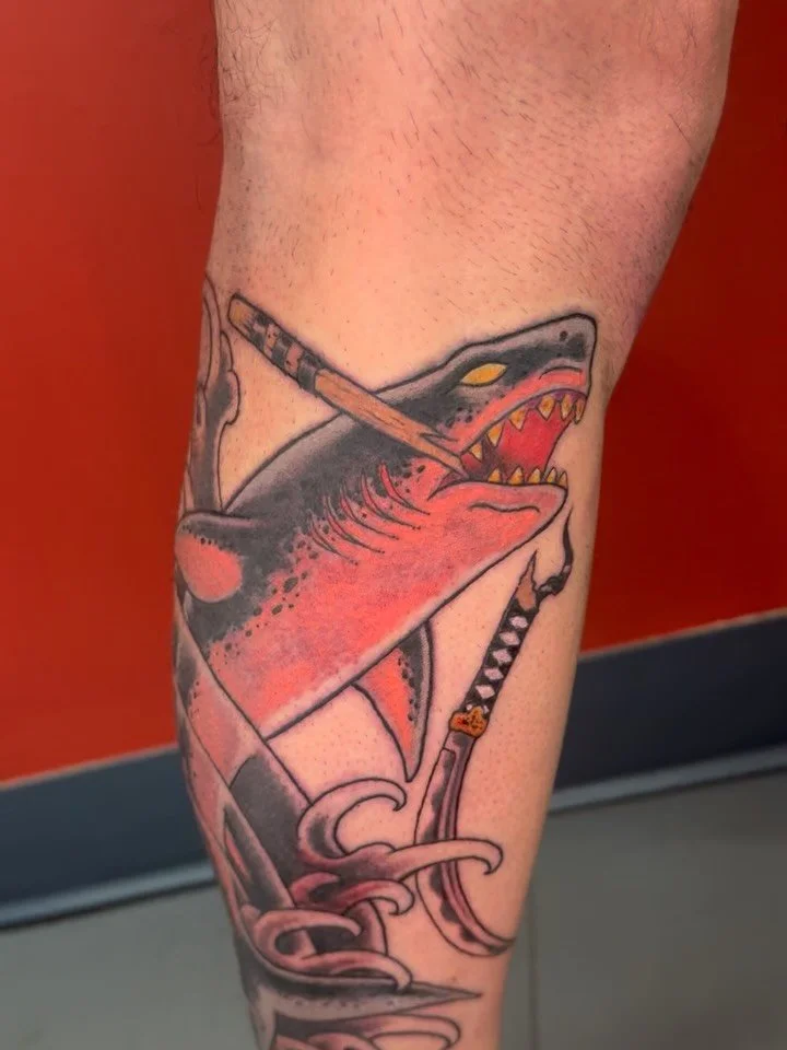 Fun one today for Camilo , thanks for letting me run with it . Go Sharks! @shoguntattoo #shoguntattoo #shoguntattoopasadena #sanjosesharkshockey