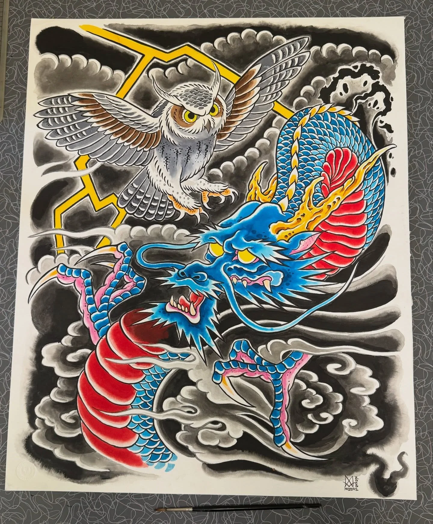 Painting that goes with @yoallan_montiel back tattoo. Always booking, always tattooing.