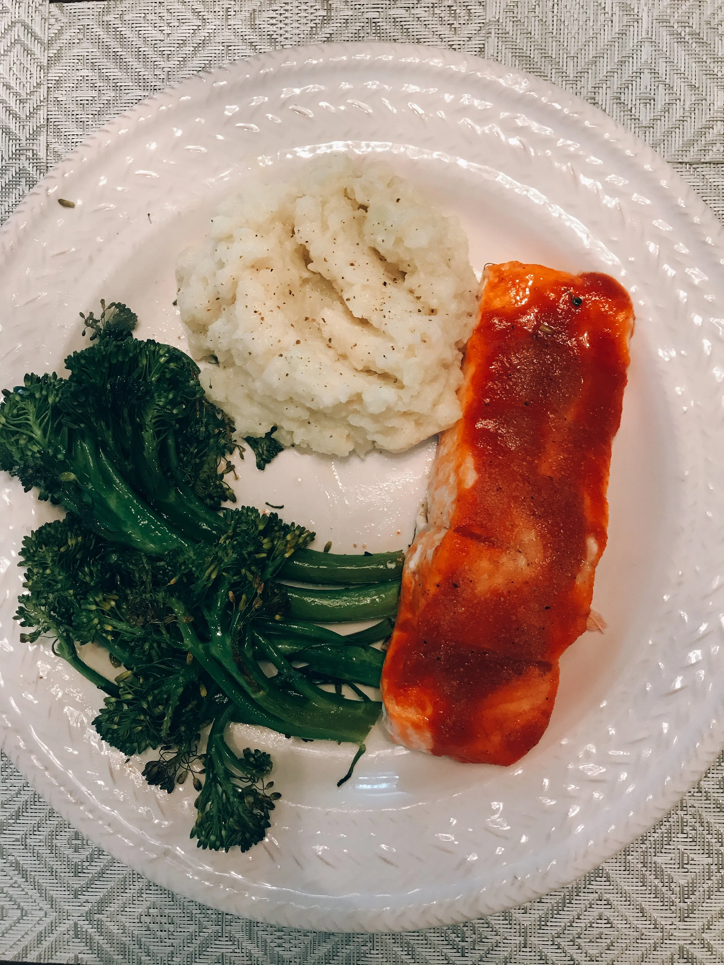 Maple Sriracha Salmon + Mashed Cauliflower + Broccolini 