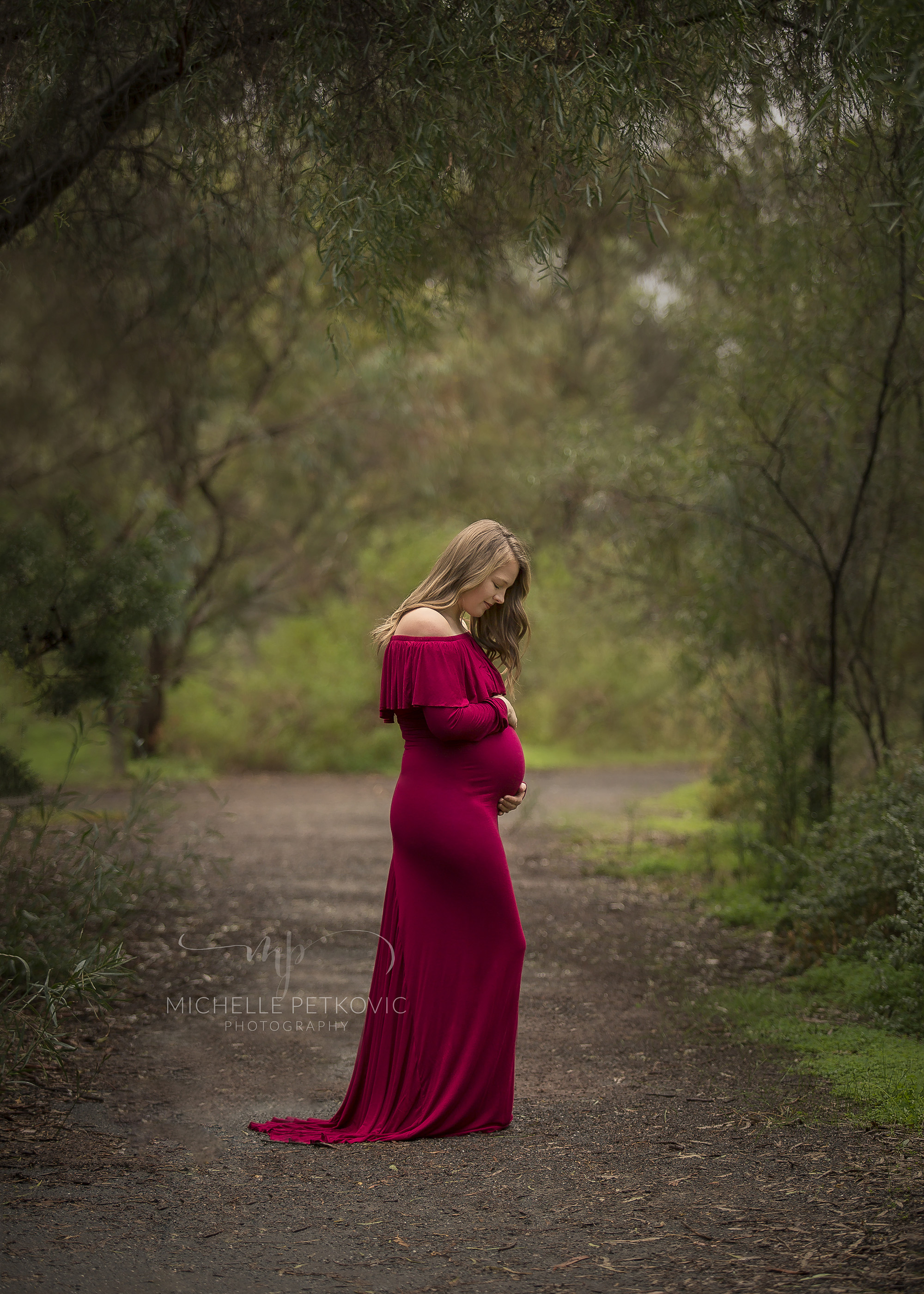  Red off the shoulder maxi maternity dress.  Size M but is very stretchy 