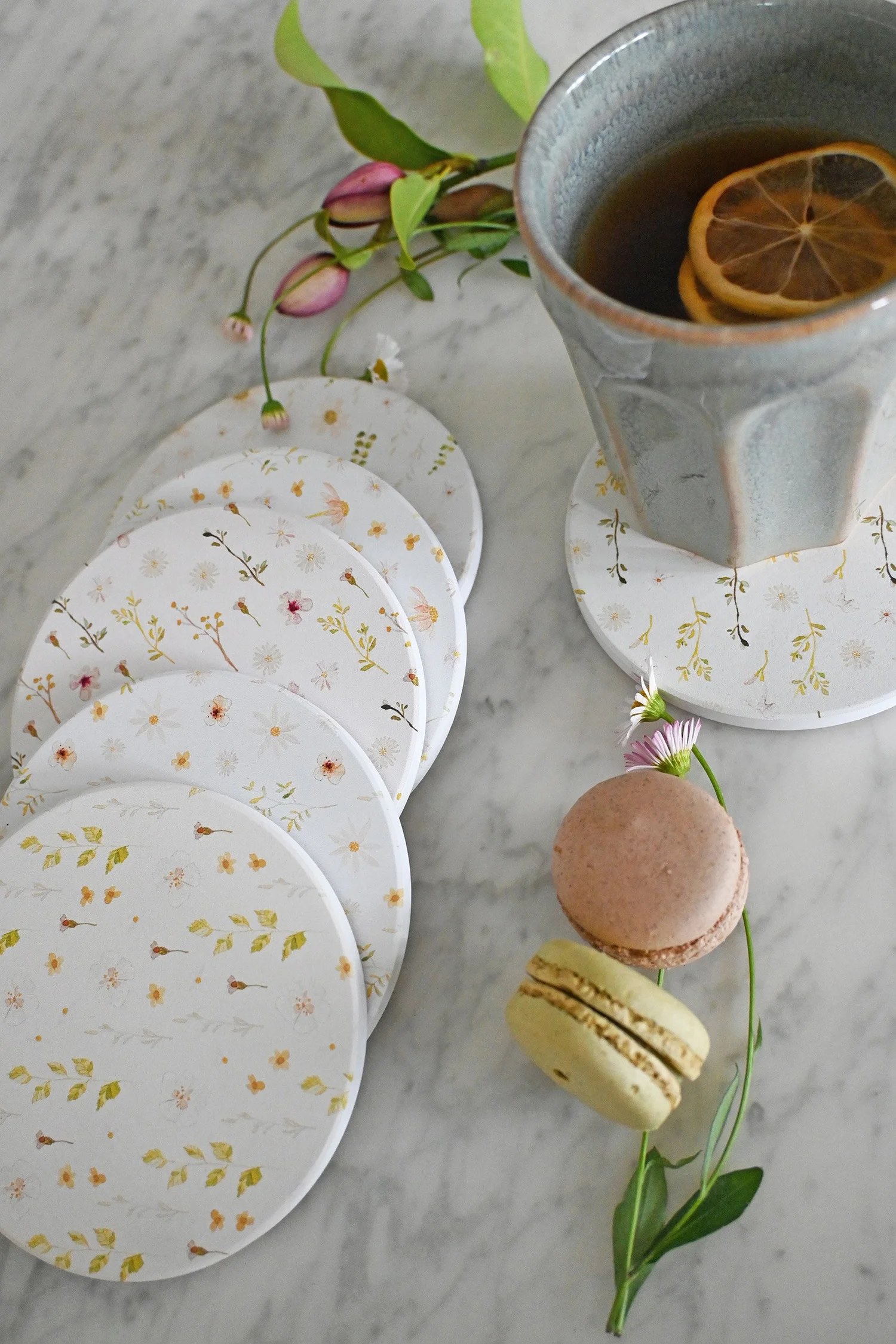 Flower Coasters | Round Ceramic Coasters — Talia Designs