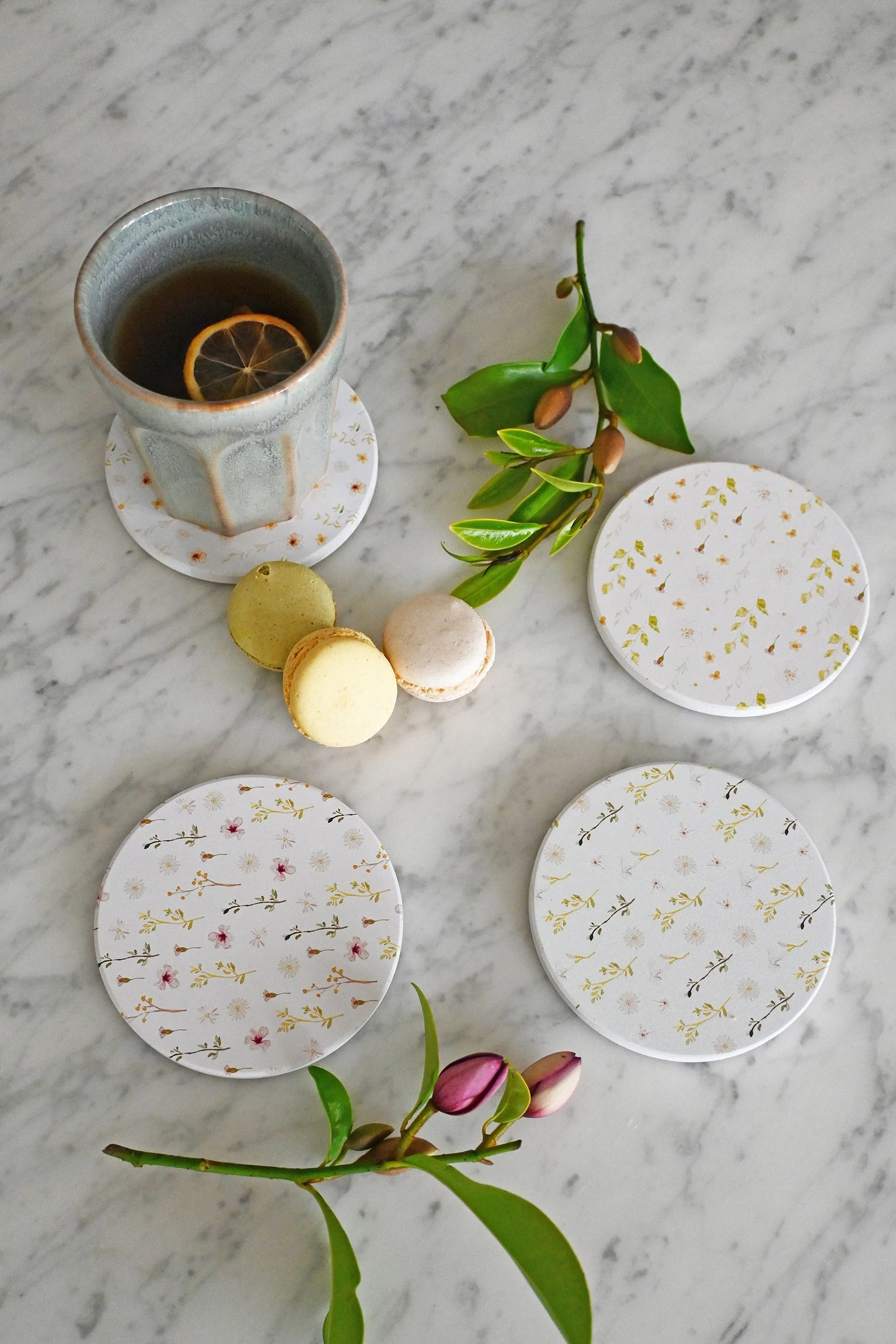 Flower Coasters | Round Ceramic Coasters — Talia Designs
