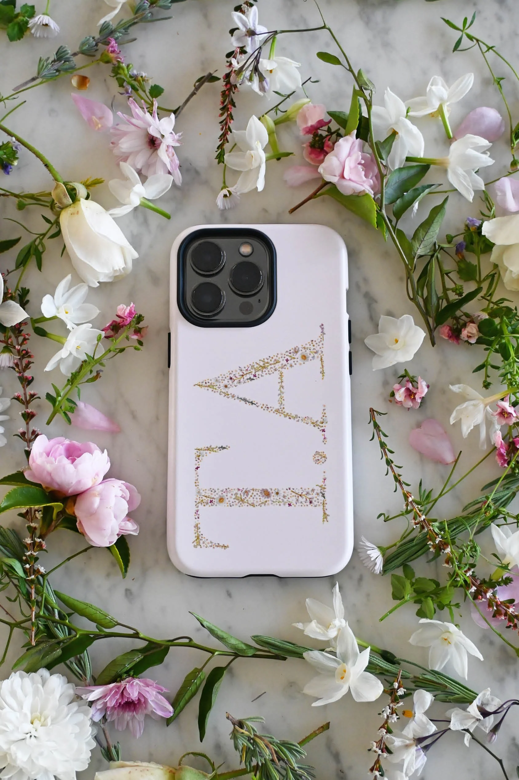 Personalised Floral Initial Phone Case - Two Letters - Linen White