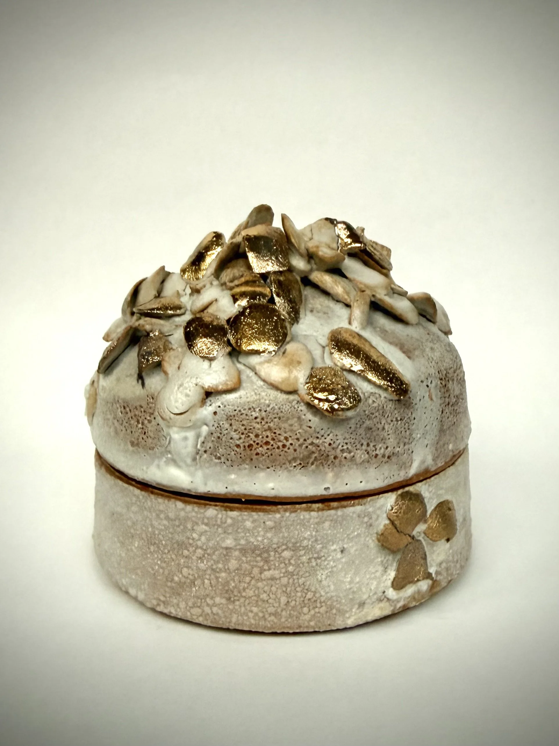 Hand thrown Lidded Pyxis with 10-Carat Gold