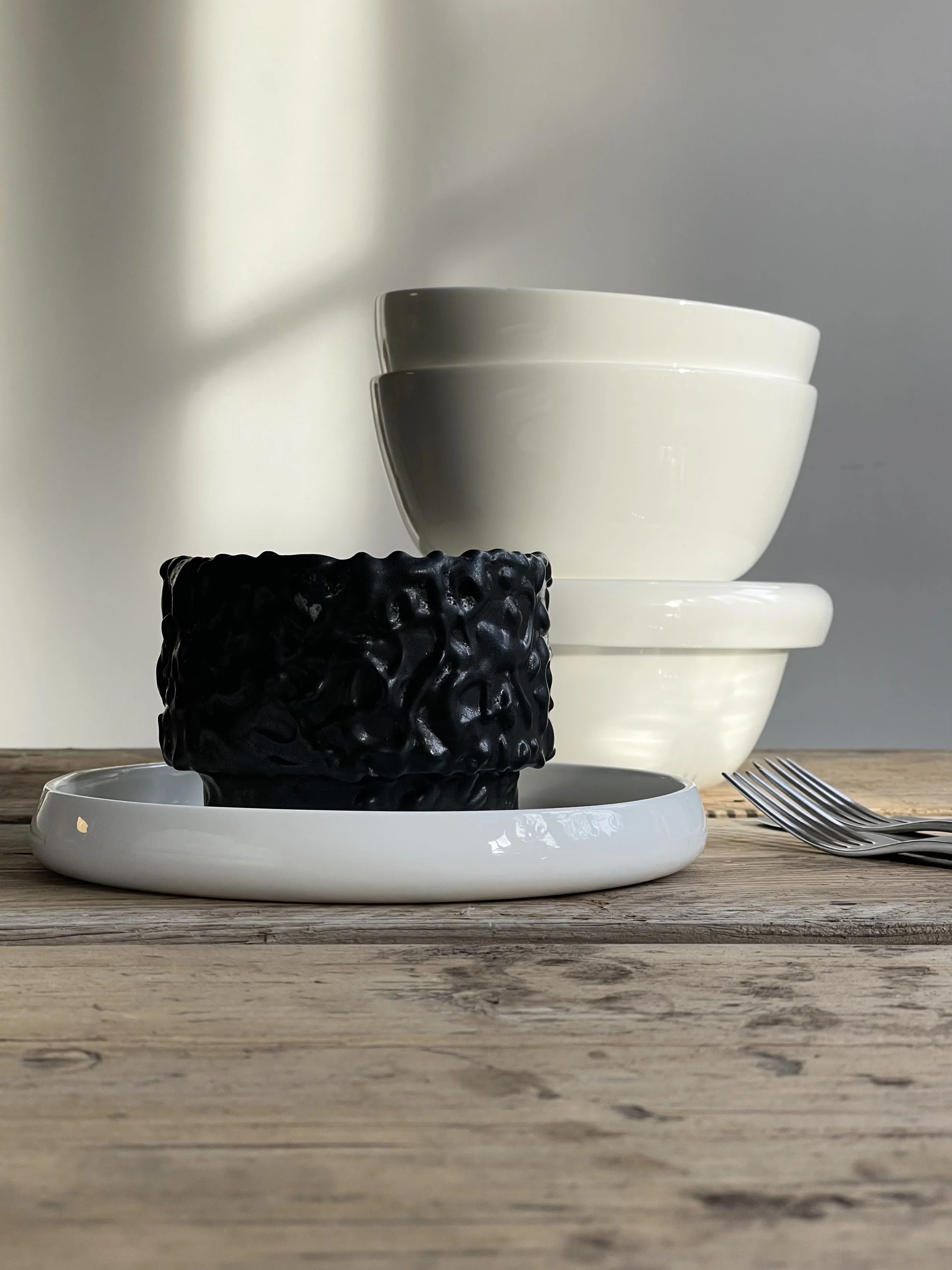 Tableware Mix - white Fine English Bone China and hand-thrown terracotta