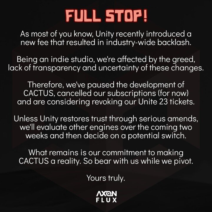 ❗BREAKING: The development of CACTUS is paused!

To all the #publishers, #investors and #consultants with whom we've communicated in recent weeks, especially during #gamescom and #ifa2023: We are still committed to building CACTUS, but will require t