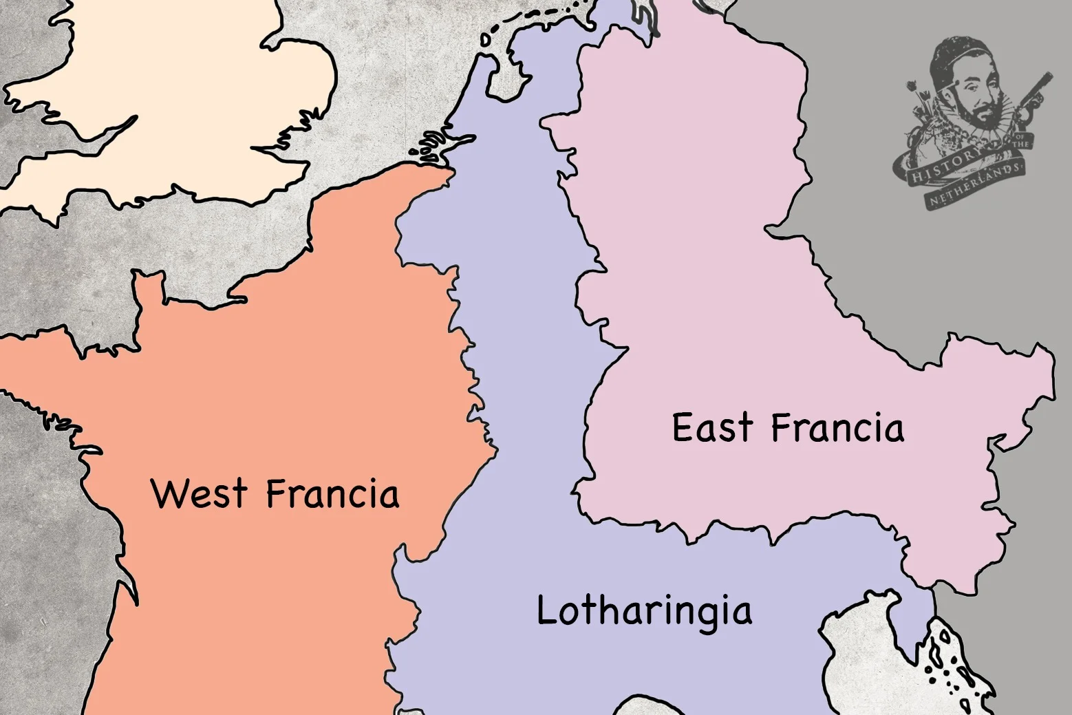 The Low Countries at the north of Lotharingia, wedged between two powerful rivals.