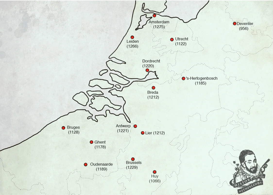 Dates that towns were granted city rights. Map by David Cenzer