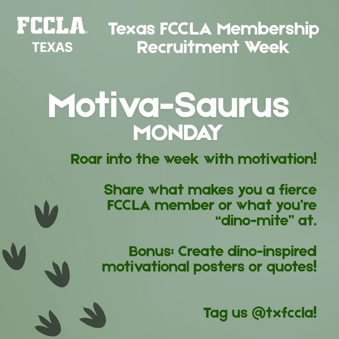 Today is day one of Texas FCCLA Membership Recruitment week! How is your chapter starting the week with motivation?