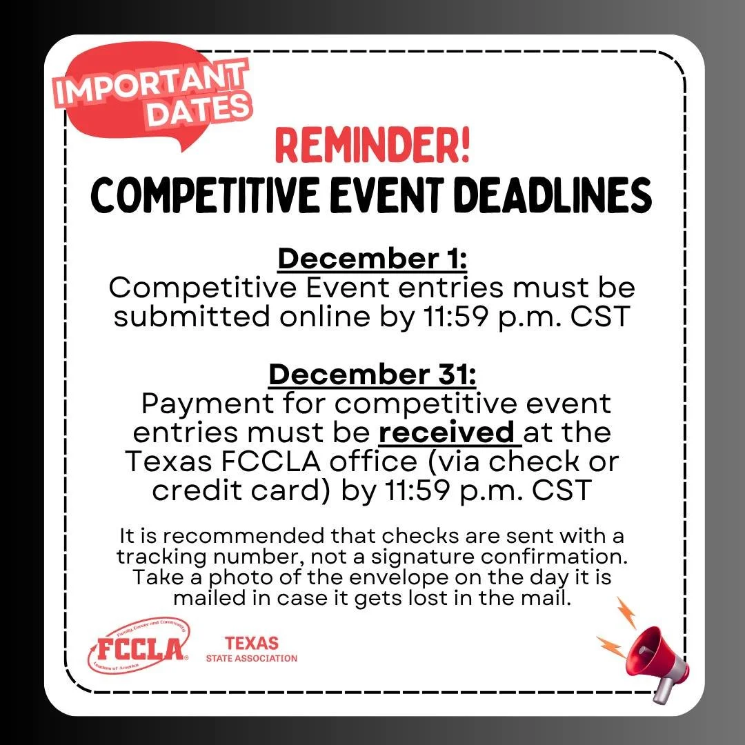Make sure you know all things about Competitive Events. Check out the deadlines and important information.