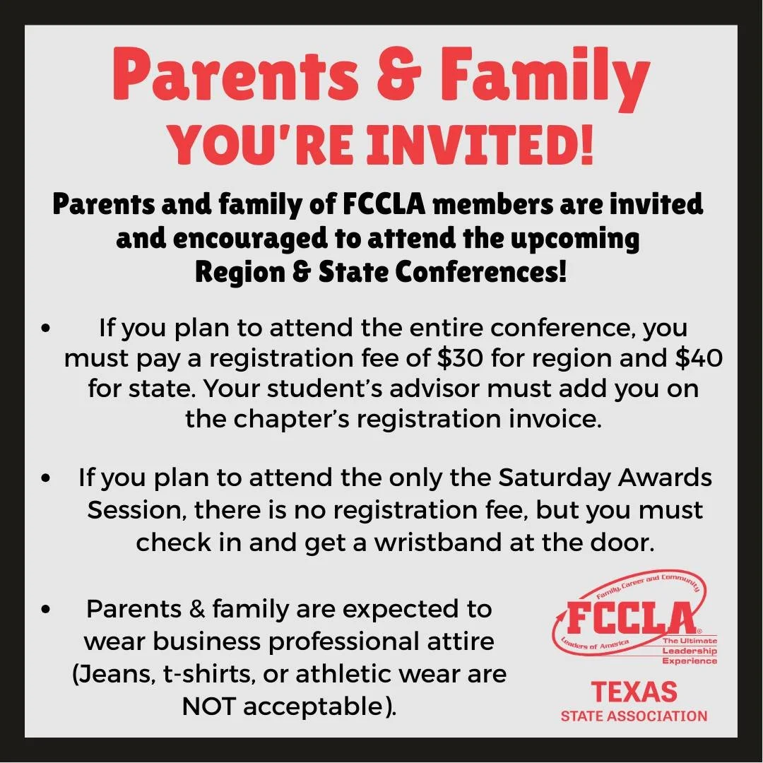 Family is the central focus of FCCLA, so why not have families at our Leadership Conferences? Make sure you invite your parents and any other family members!