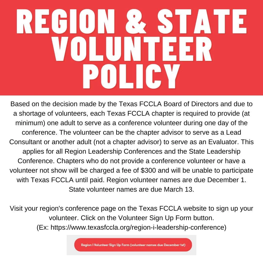 Our Region Leadership Conferences are in full swing. Don't forget we still need volunteers for our State Leadership Conference! Sign up here: https://ow.ly/aOQE50Yb5le