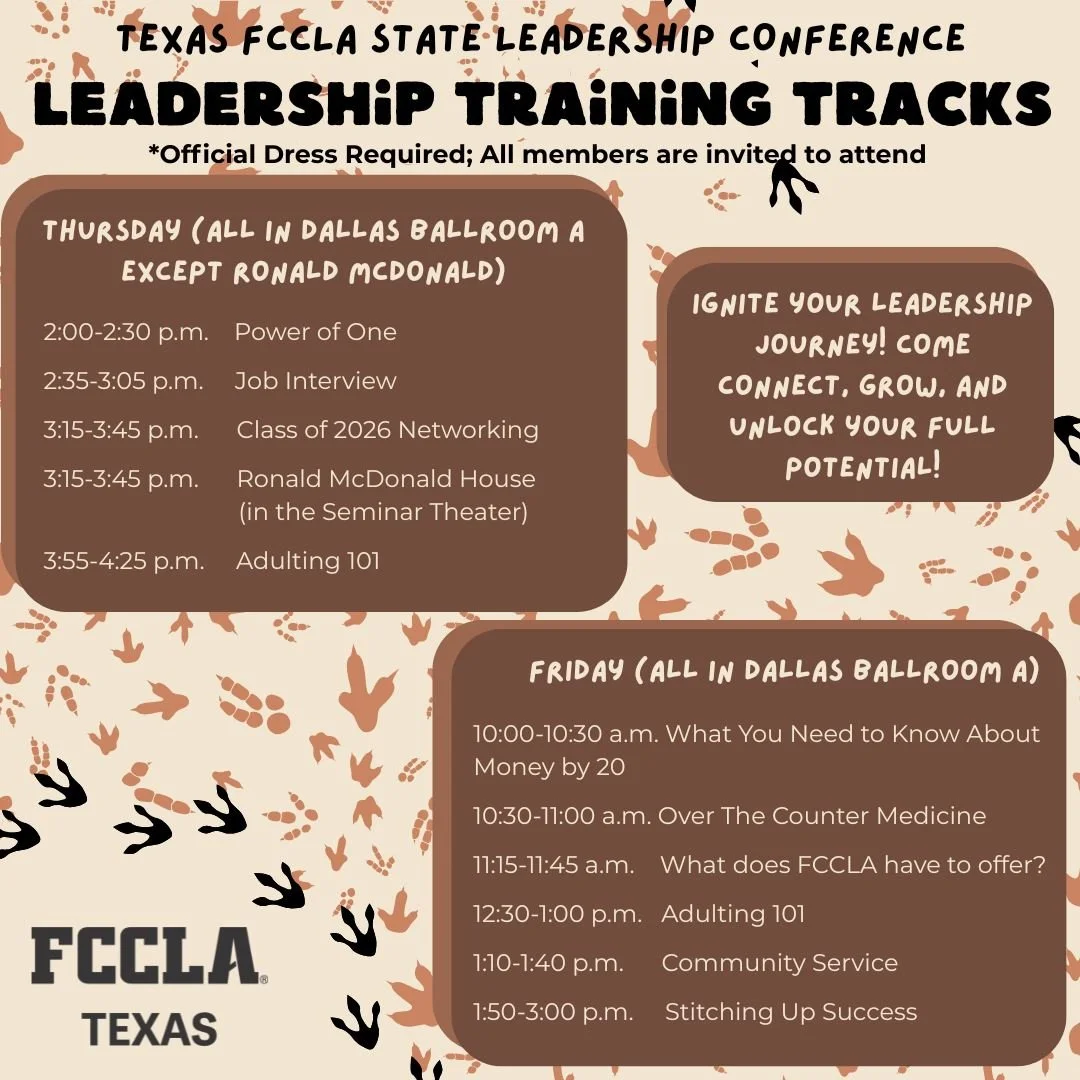 You won&rsquo;t want to miss these awesome Leadership Tracks at the State Leadership Conference! #TexasFCCLA #TexasFCCLASLC2026 #RoarandExplore