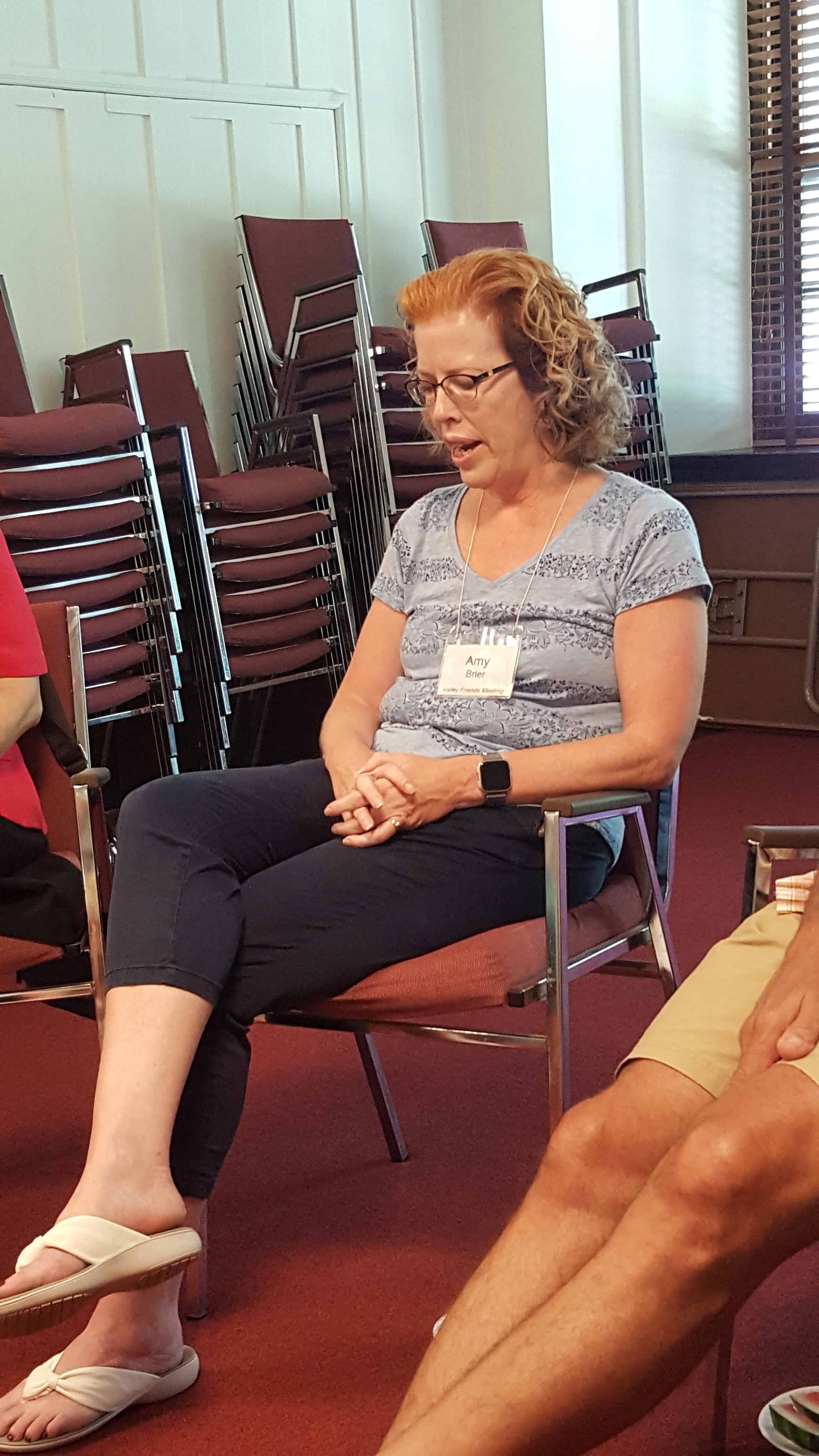 Amy B spoke of her history and explained her weekly phone prayer with a friend.
