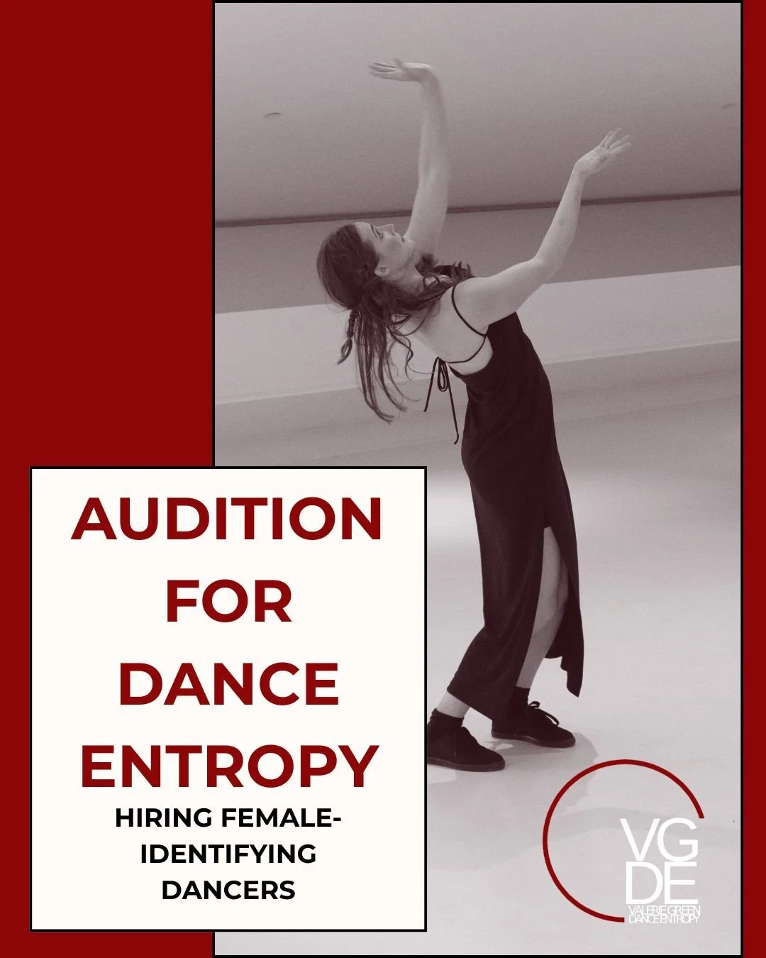 Dance Entropy is seeking two (2) female-identifying dancers, experienced and mature with strong technique to join the company of Valerie Green/Dance Entropy for ongoing local, national, and international opportunities. BIPOC dancers are highly encour