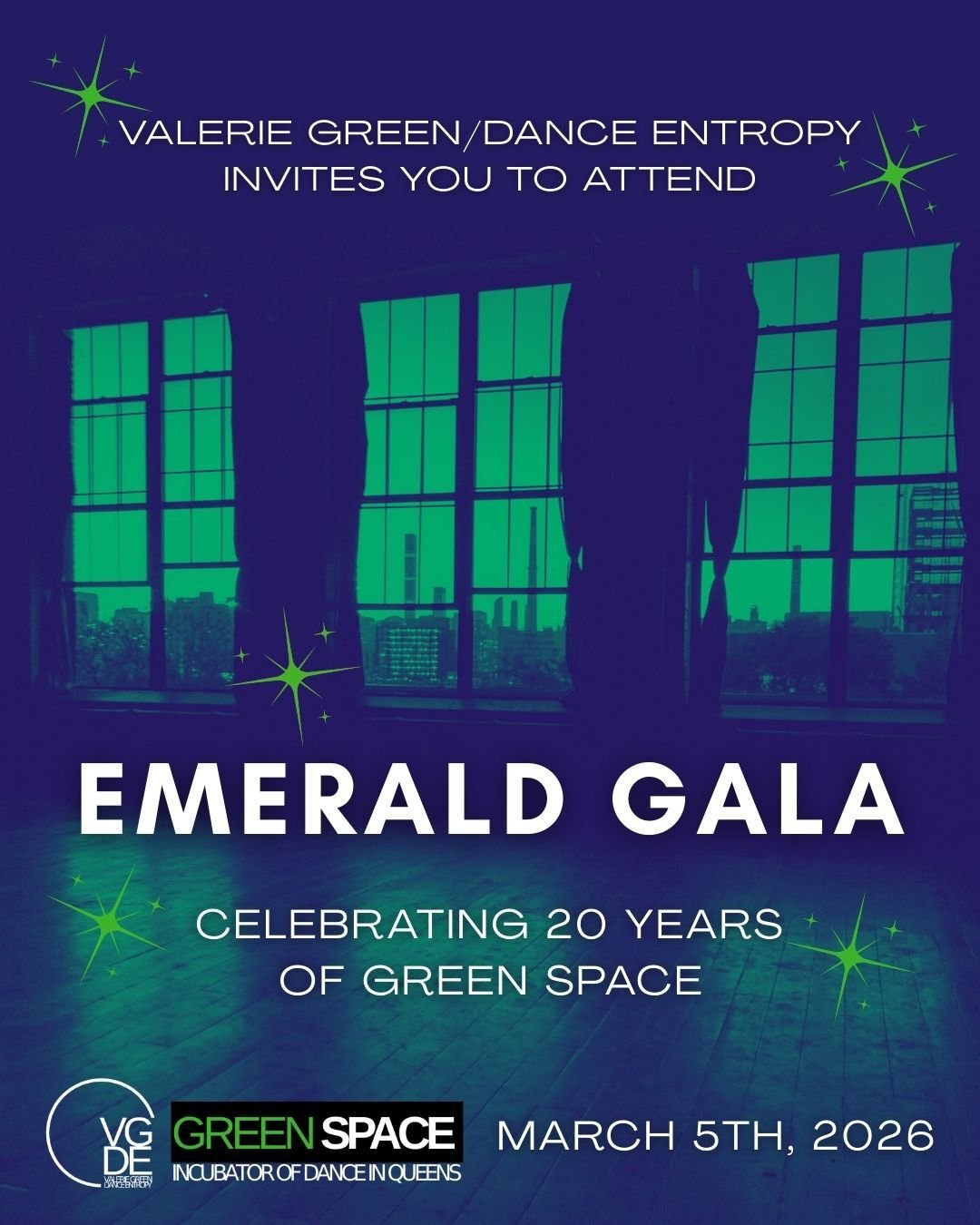 The Dance Entropy Board of Directors, Gala Committee, and honorees invite you for The Emerald Gala: Celebrating 20 Years of Green Space!  Green Space has pioneered dance in Queens, building a welcoming home for all dance artist to create work, perfor