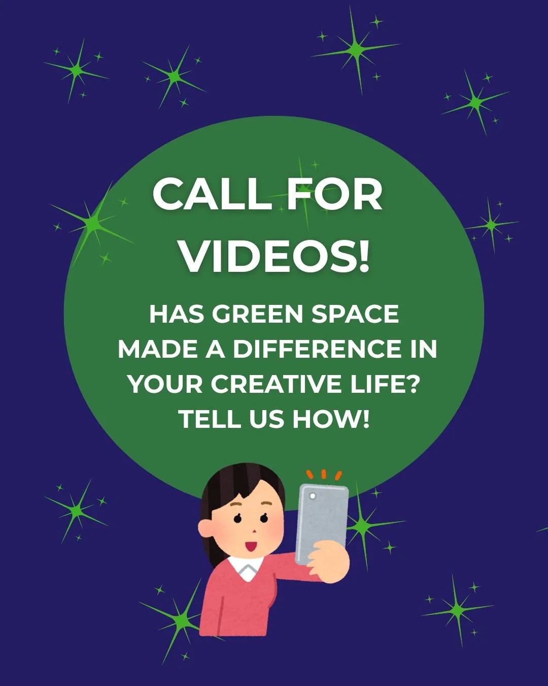 In celebration of the 20th Anniversary of Green Space, we want to hear from YOU, our community! Submit a 30-second, vertical video using the google form below, telling us how Green Space has made a difference in your creative life. Videos will be col