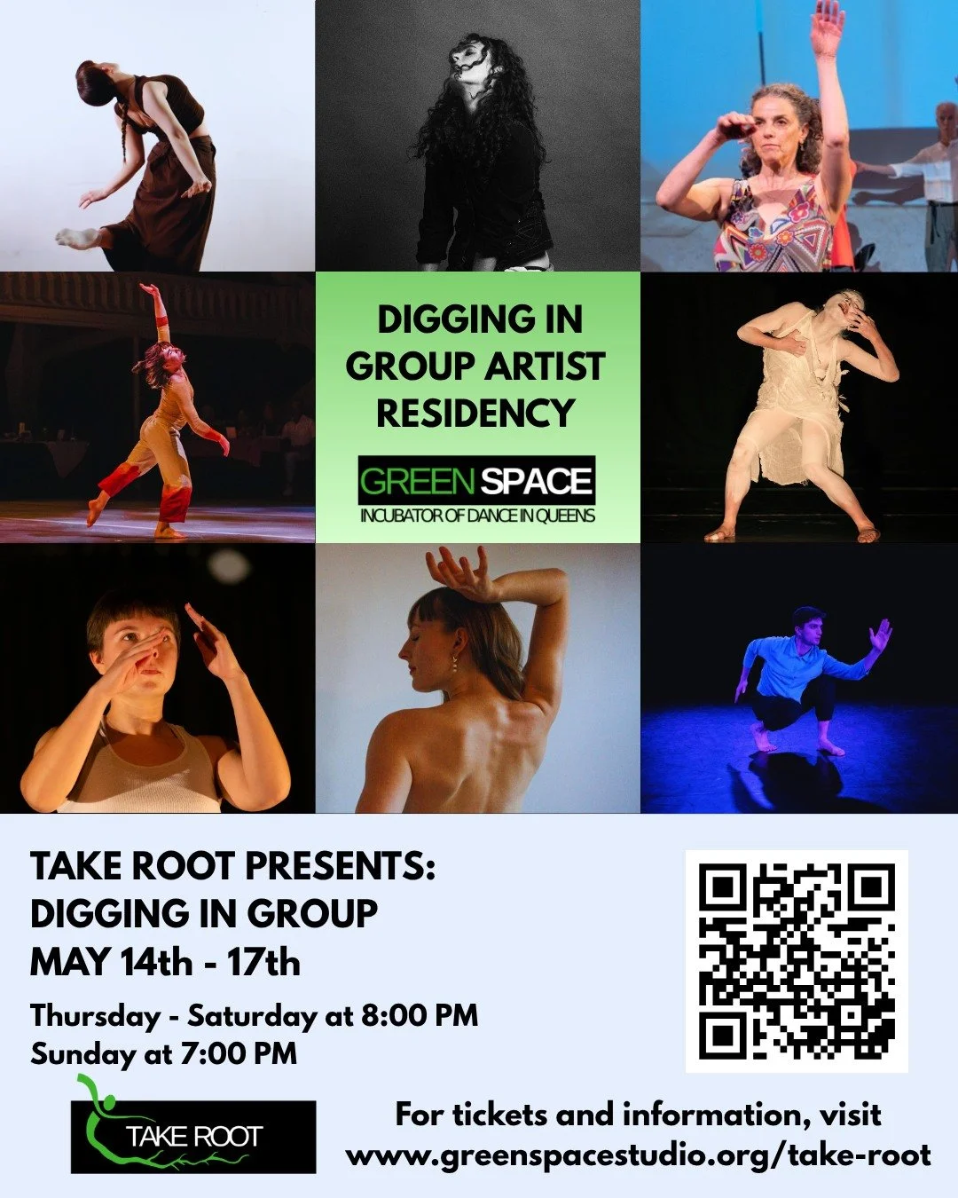 Tickets on sale now for Take Root Presents: Digging in Group, May 14th - 17th! Link in bio.

Program A - Charlotte Aucella, Louise Heit, Will Pettigrew, Not A Dance Company
Thursday, May 14th and Saturday, May 16th at 8:00 PM

Program B - Josephine B