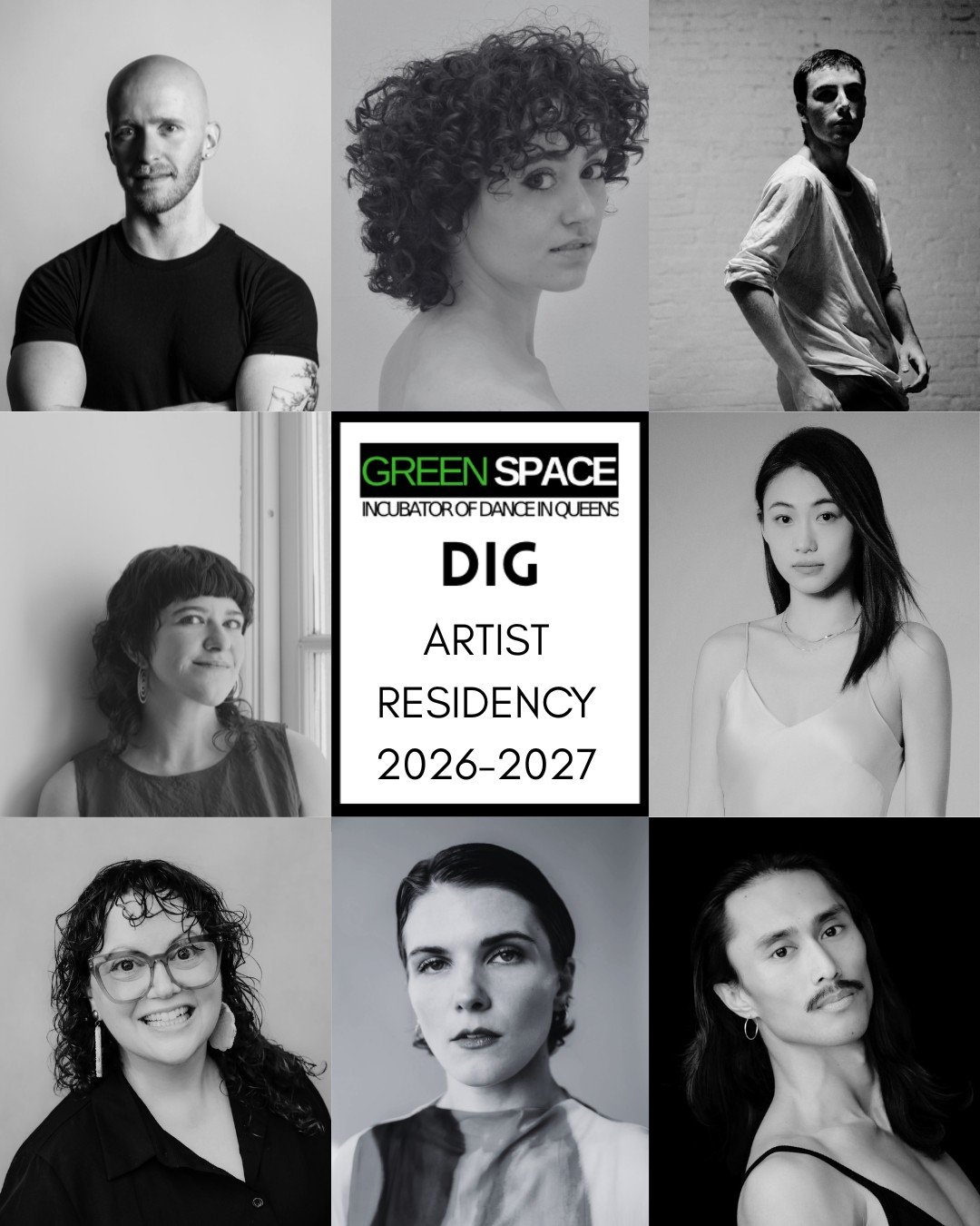 Green Space is thrilled to announce the 2026-27 D.I.G. Artist Residency participants. These fantastic artists will have the opportunity to develop and share new work during eight work sessions, two personal &amp; professional development workshops, e