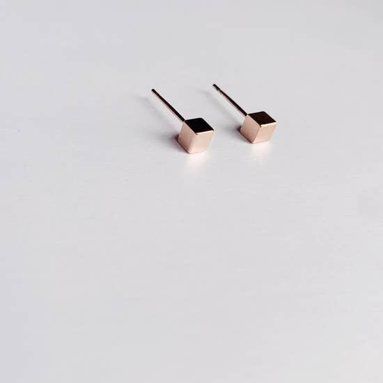 Tiny Rosegold Cube Studs