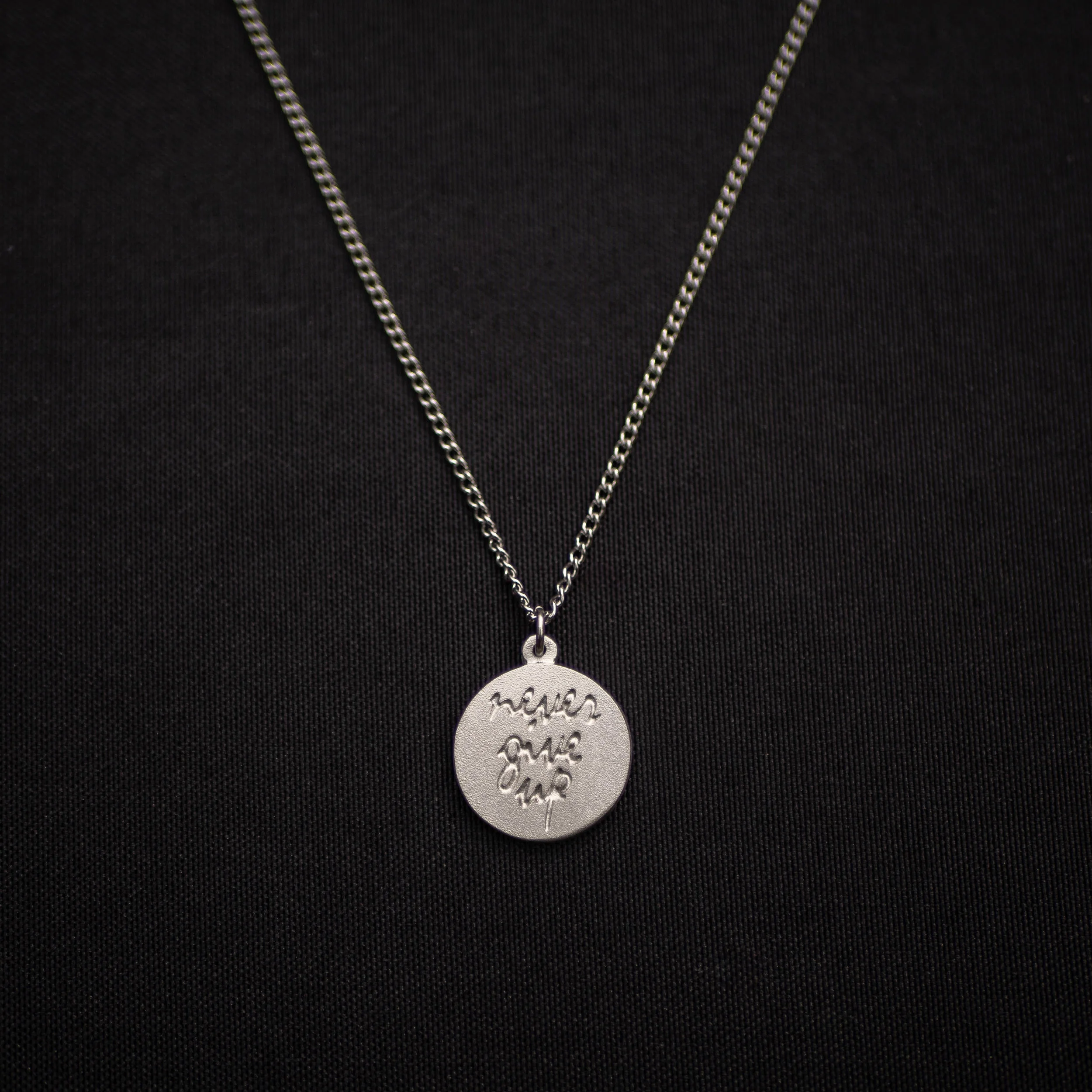 "Never Give Up" Pewter Necklace