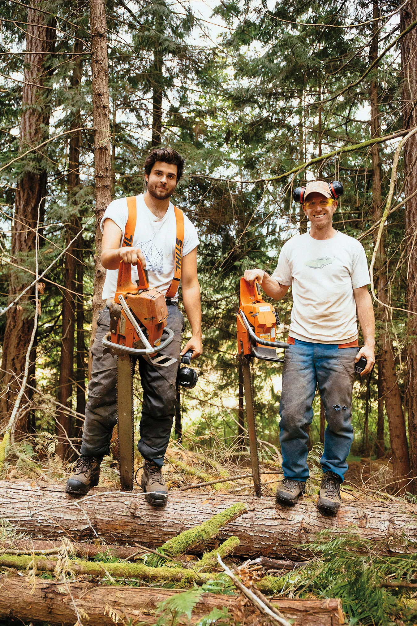 Aliah and Matt harvesting lumber to run through the mill.