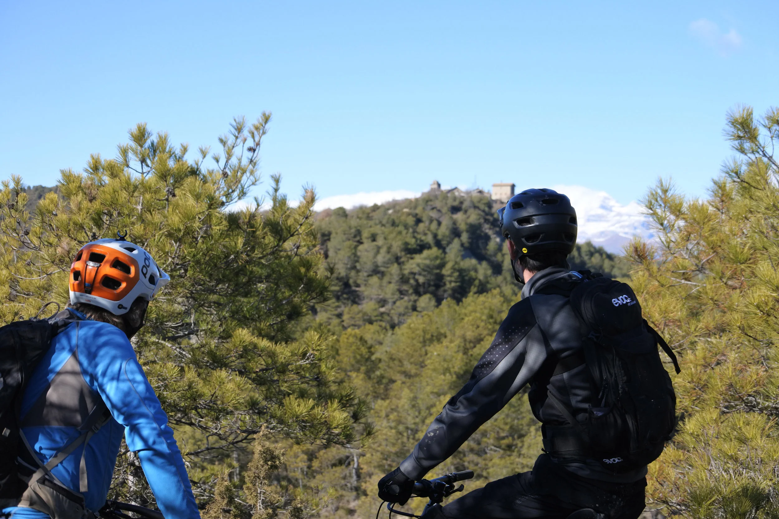 Take your time to stop and look at the snowy peaks of the higher Pyrenees.
