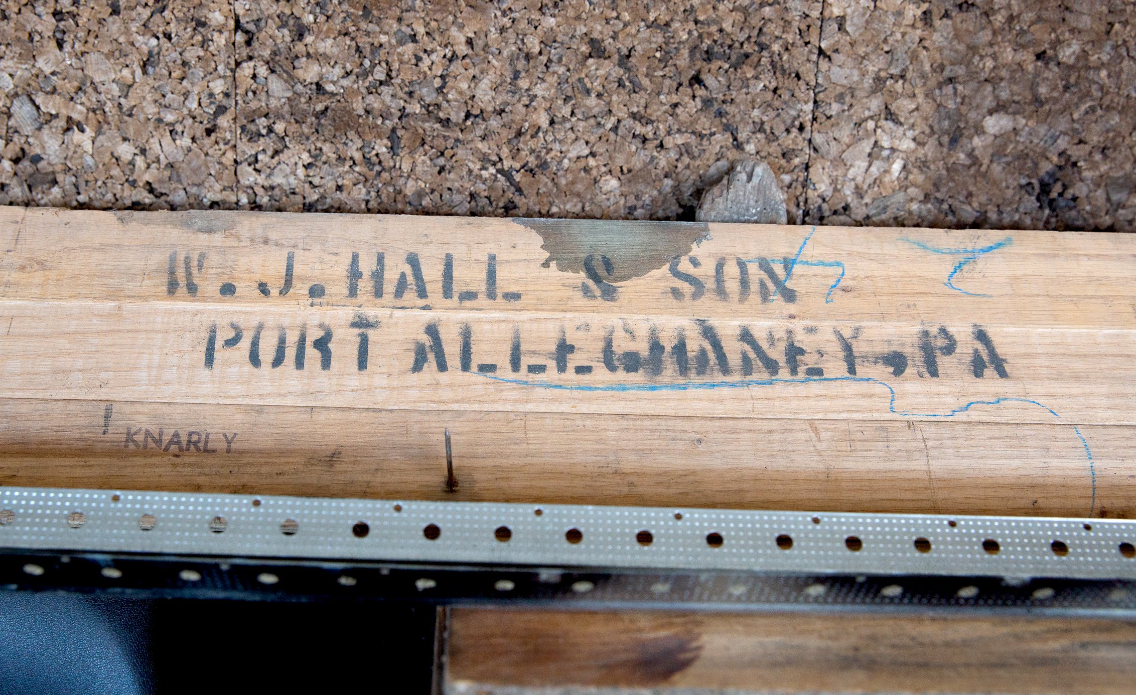 The stamped backside of the original oak hardwood floors