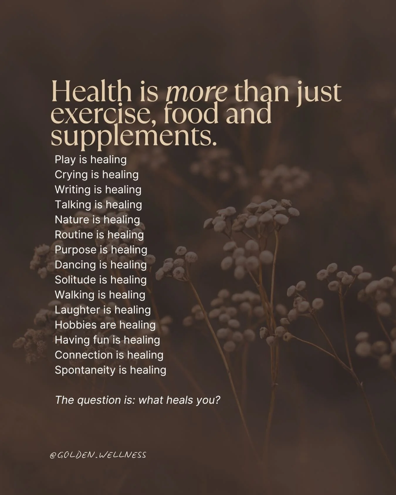 There&rsquo;s outward wellness and there&rsquo;s real, deep, true to yourself wellness. The latter is harder to find. But worth it if you can quiet the noise and allow yourself to bloom. 

We are all so unique &mdash; our environment, our experiences