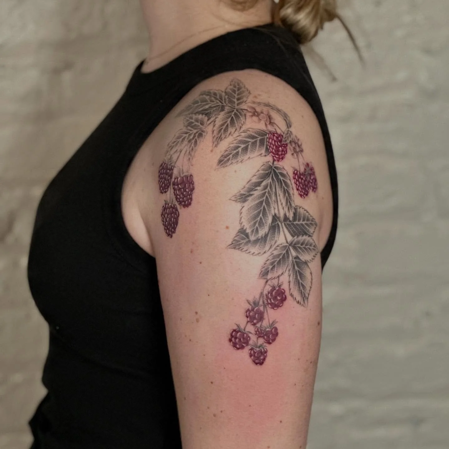 Who doesn&rsquo;t love a cute raspberry branch? 🍓🌿 The subtle pops of red really make this one stand out. Without the color, raspberries and blackberries can look almost identical in black and grey &mdash; but that little touch of red makes all the