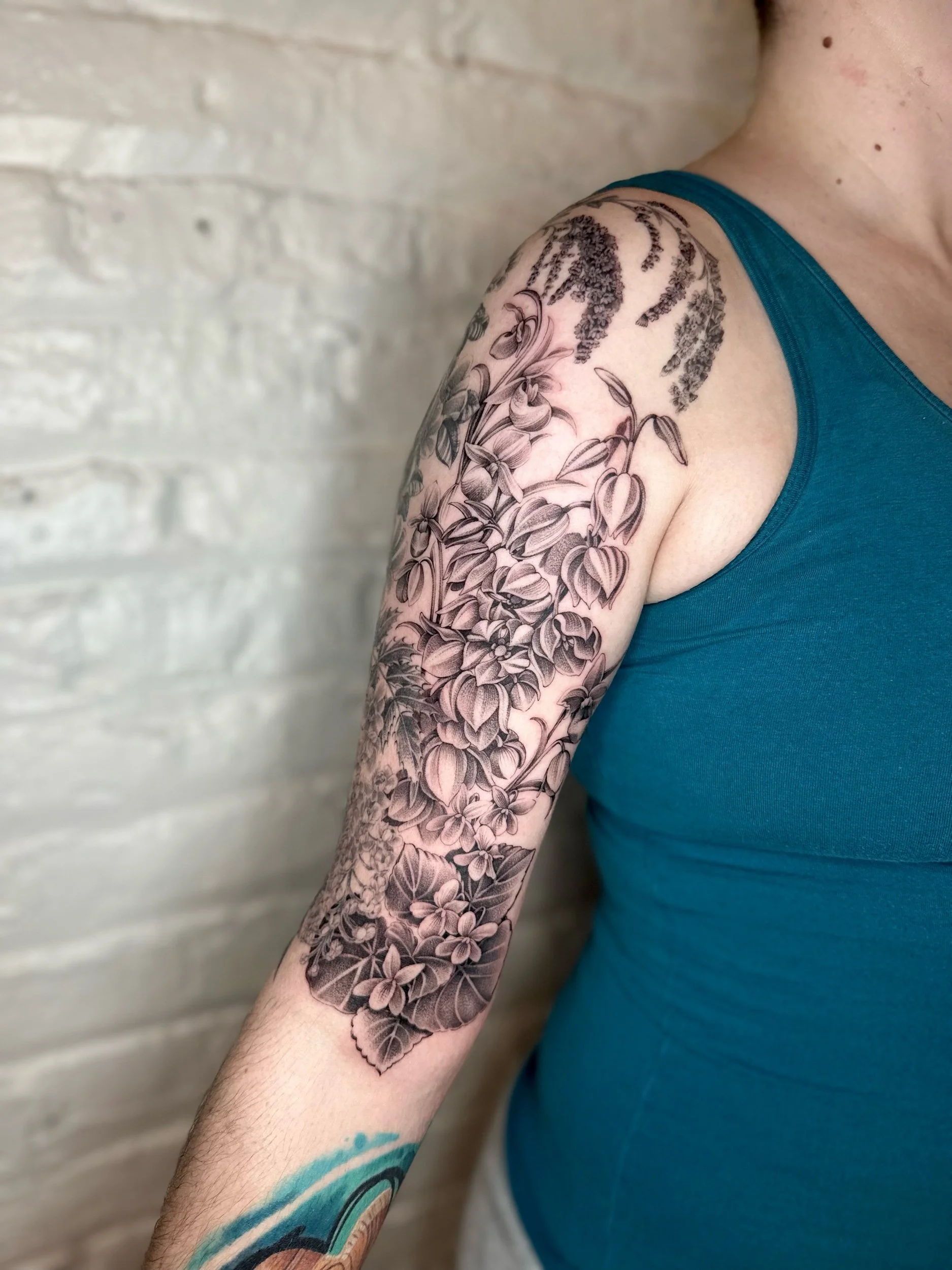 Botanical Floral Half Sleeve Tattoo by Chicago Tattoo Artist
