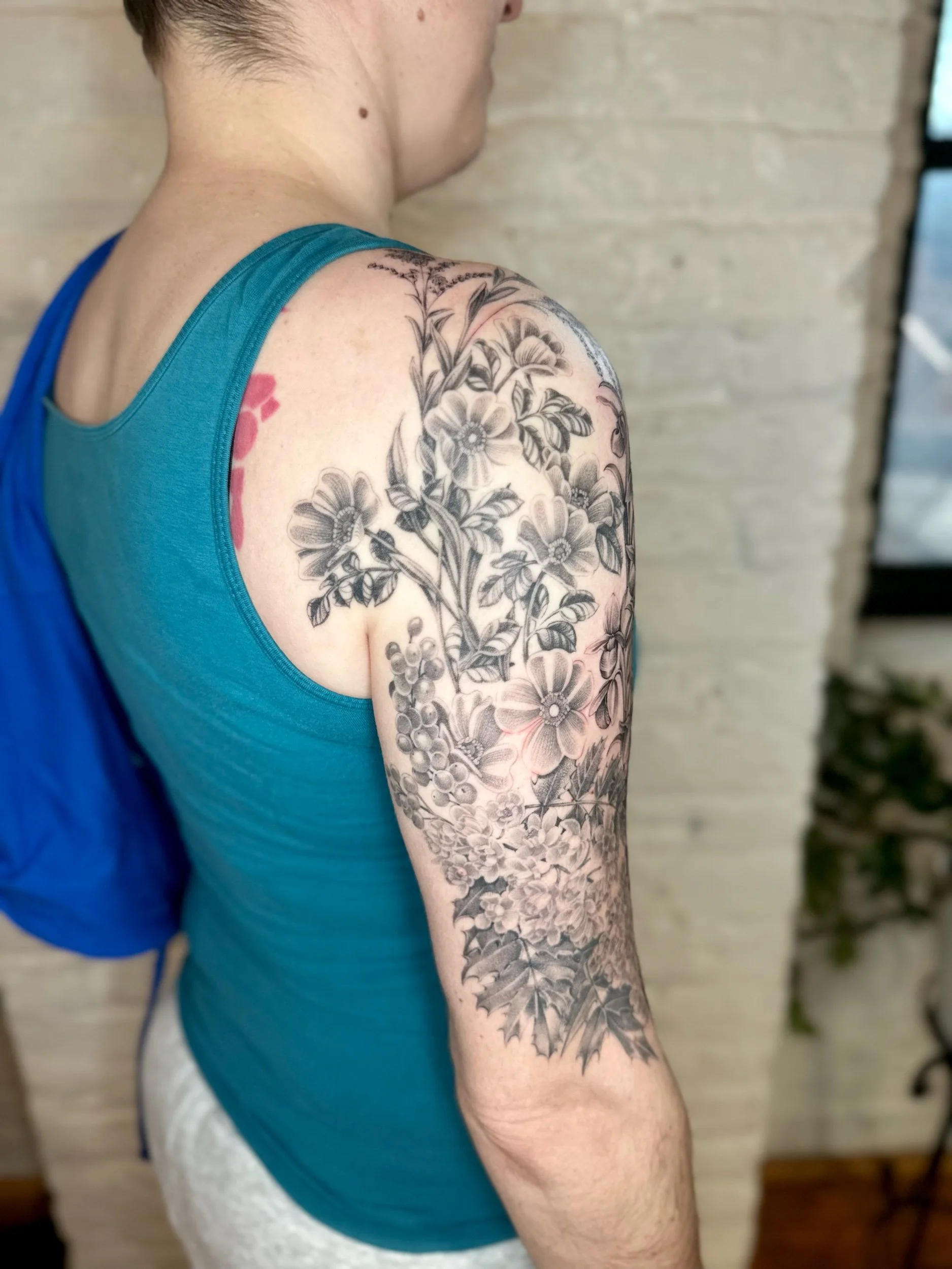 Botanical Floral Half Sleeve Tattoo by Chicago Tattoo Artist