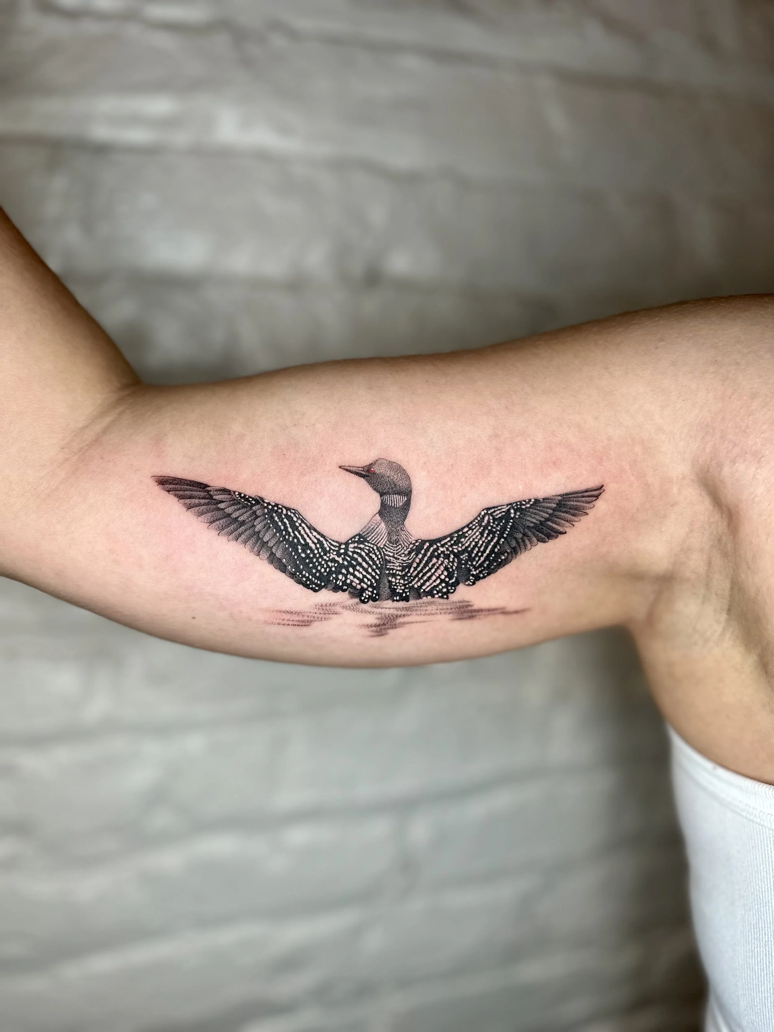 Fine Line Loon Tattoo