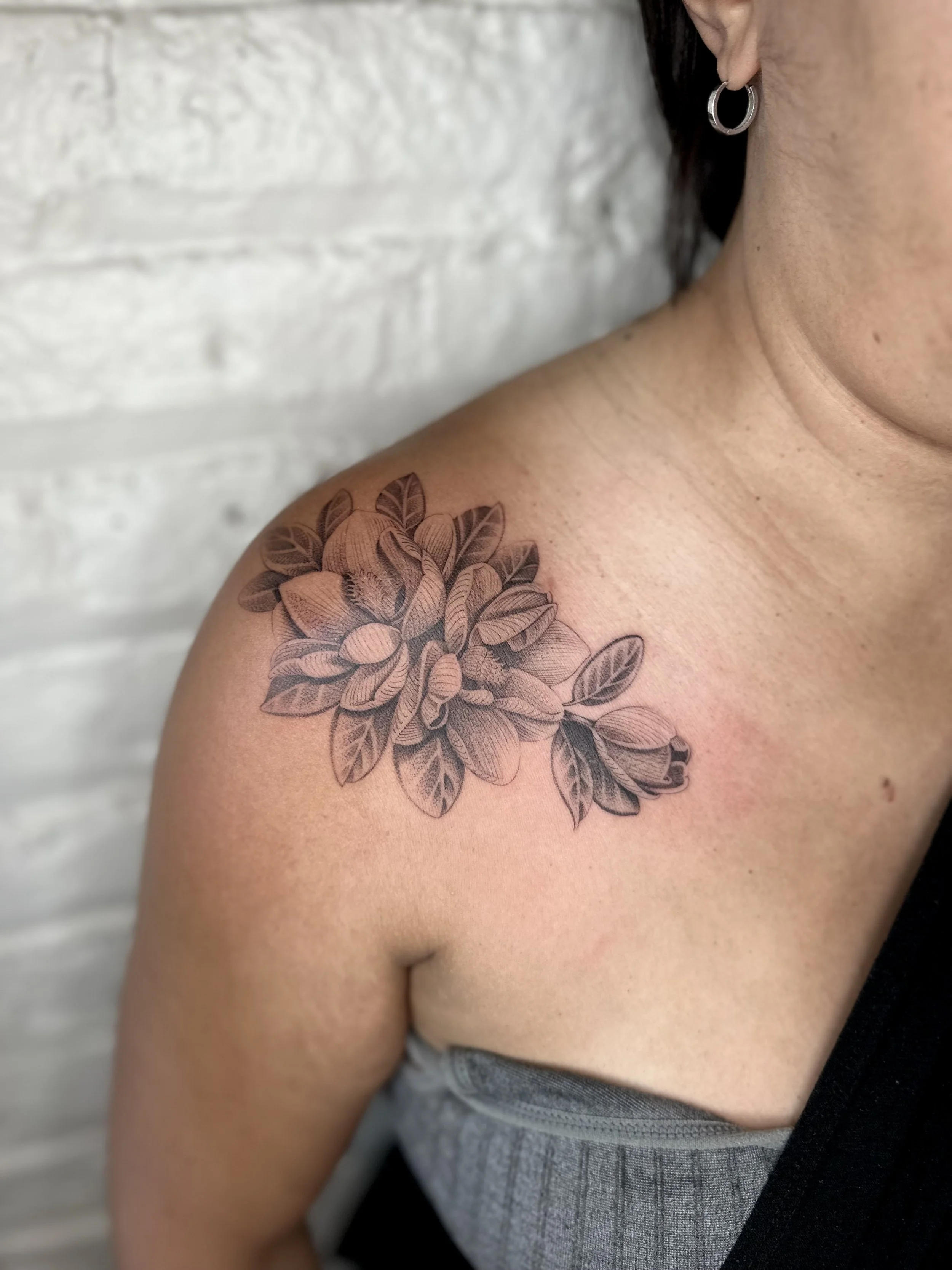 Fine Line Southern Magnolia Flower Tattoo | Emily May Fong