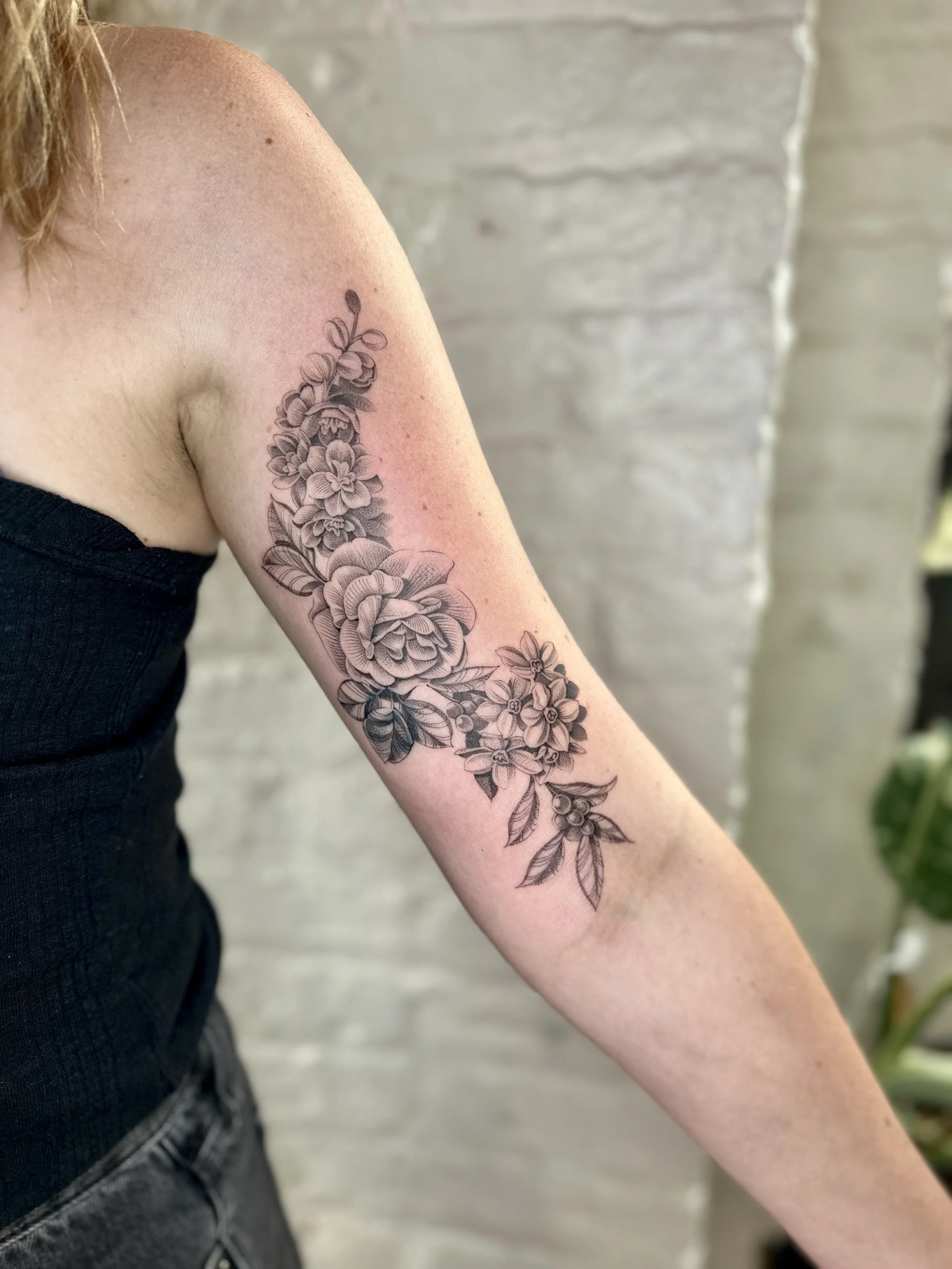 Fine Line Birth Flower Tattoo &amp; Small Cover-Up | Emily May Fong