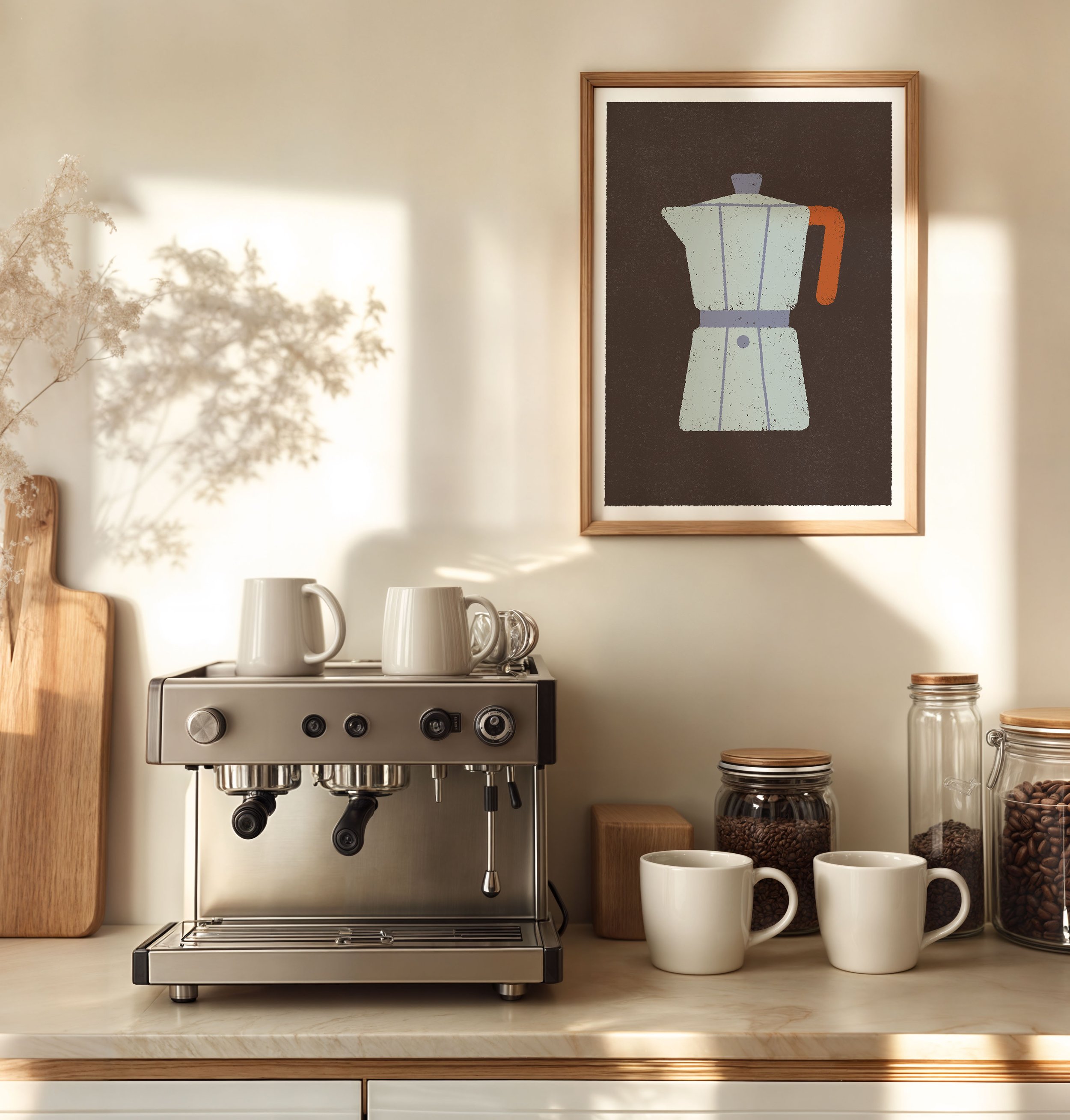 cozy coffee art print for kitchen