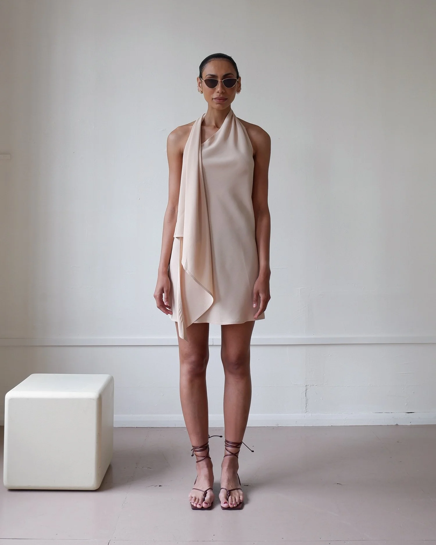 donna karan beige dress Donna Karan Weekend Women's Tricot Knit Elbow-Sleeve Collared Polo Dress - Vapor